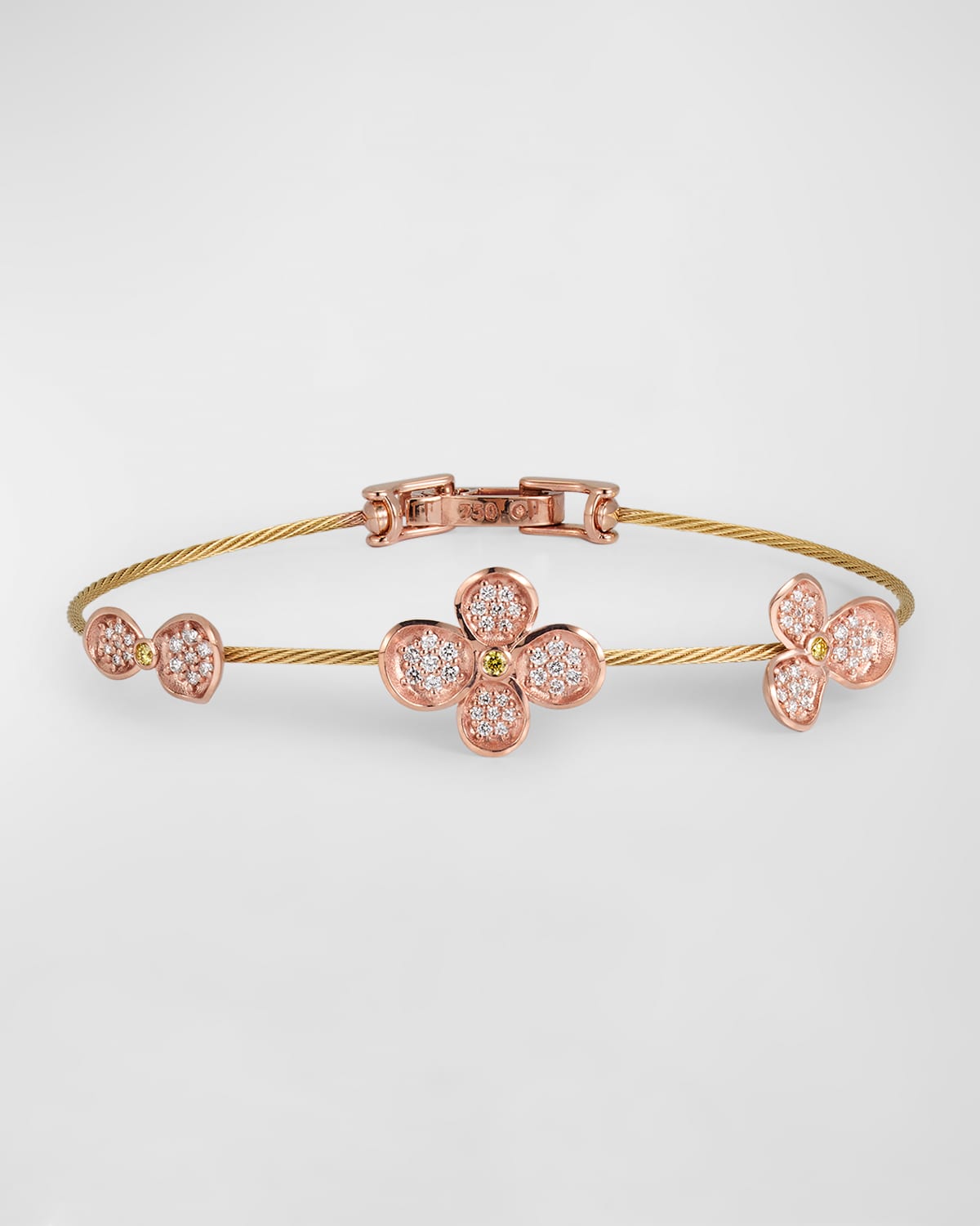 18K Yellow Gold and Rose Gold White Diamond Forget Me Not Unity Bracelet