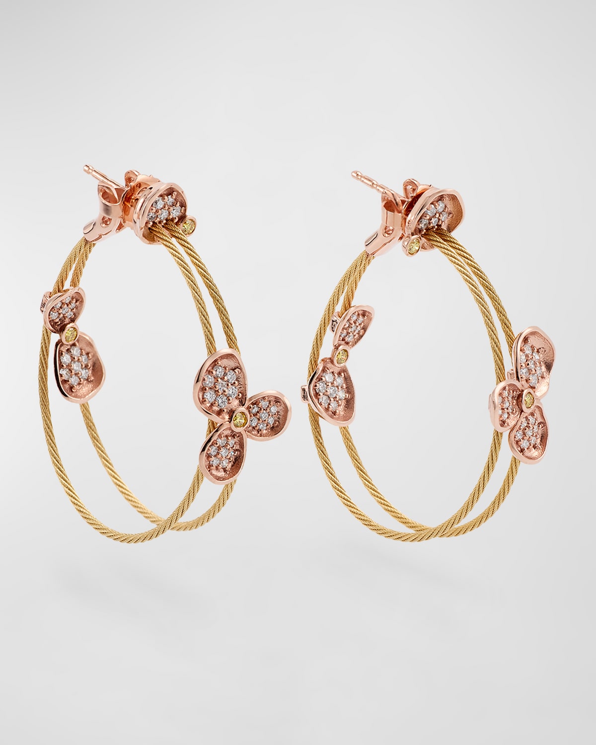 18K Yellow and Rose Gold Forget Me Not Double Unity Hoop Earrings with Diamonds