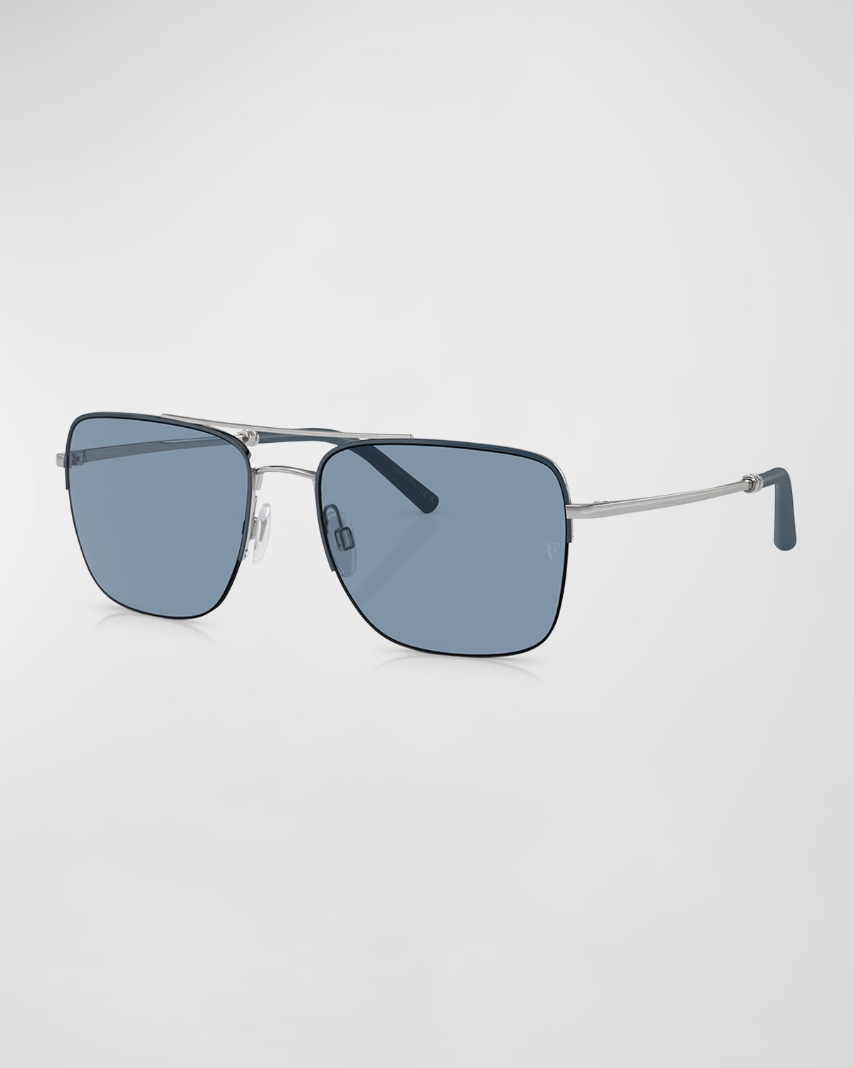 Shop Oliver Peoples Men's R-2 Metal Aviator Sunglasses In Blue Silver