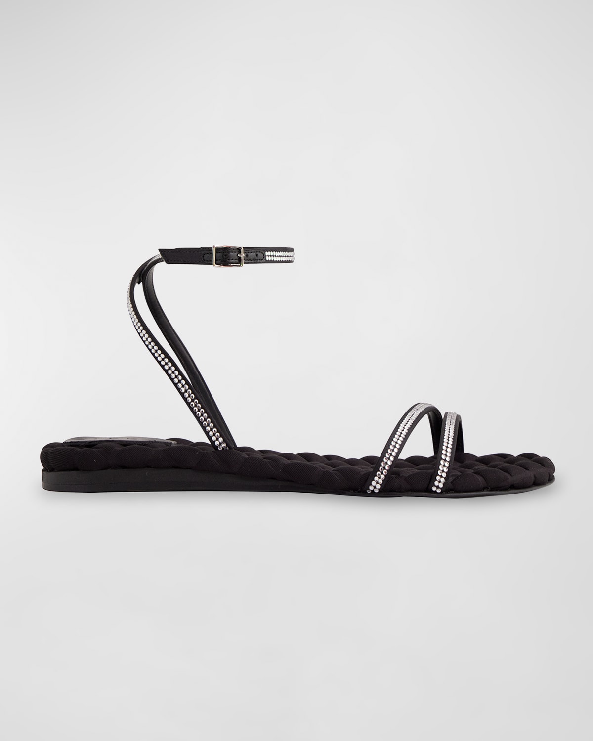 Shop Aera Faye Crystal Ankle-strap Flat Sandals In Black Silver Crystal