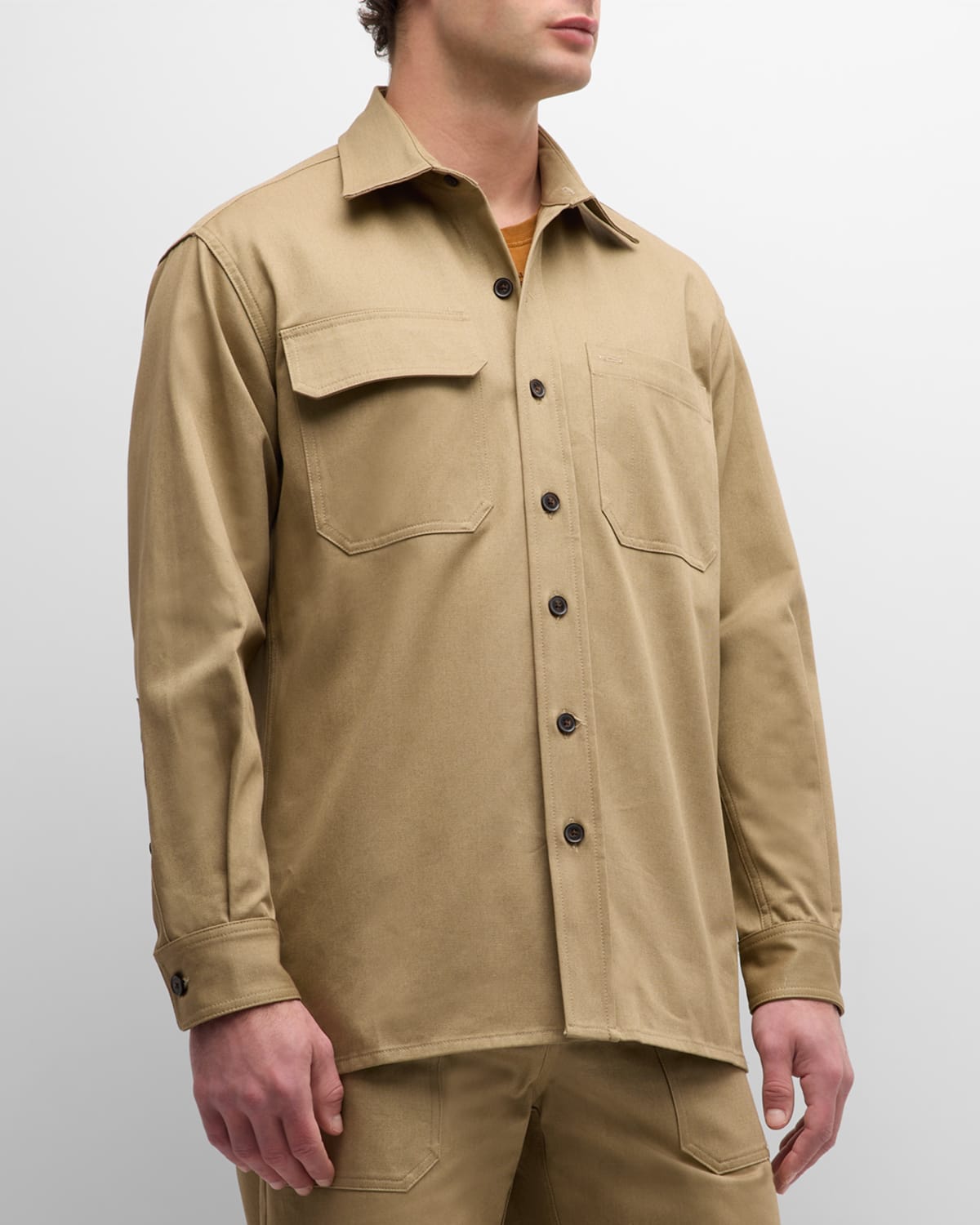 Shop Teddy Vonranson Men's Drill Button-down Shirt In Khaki