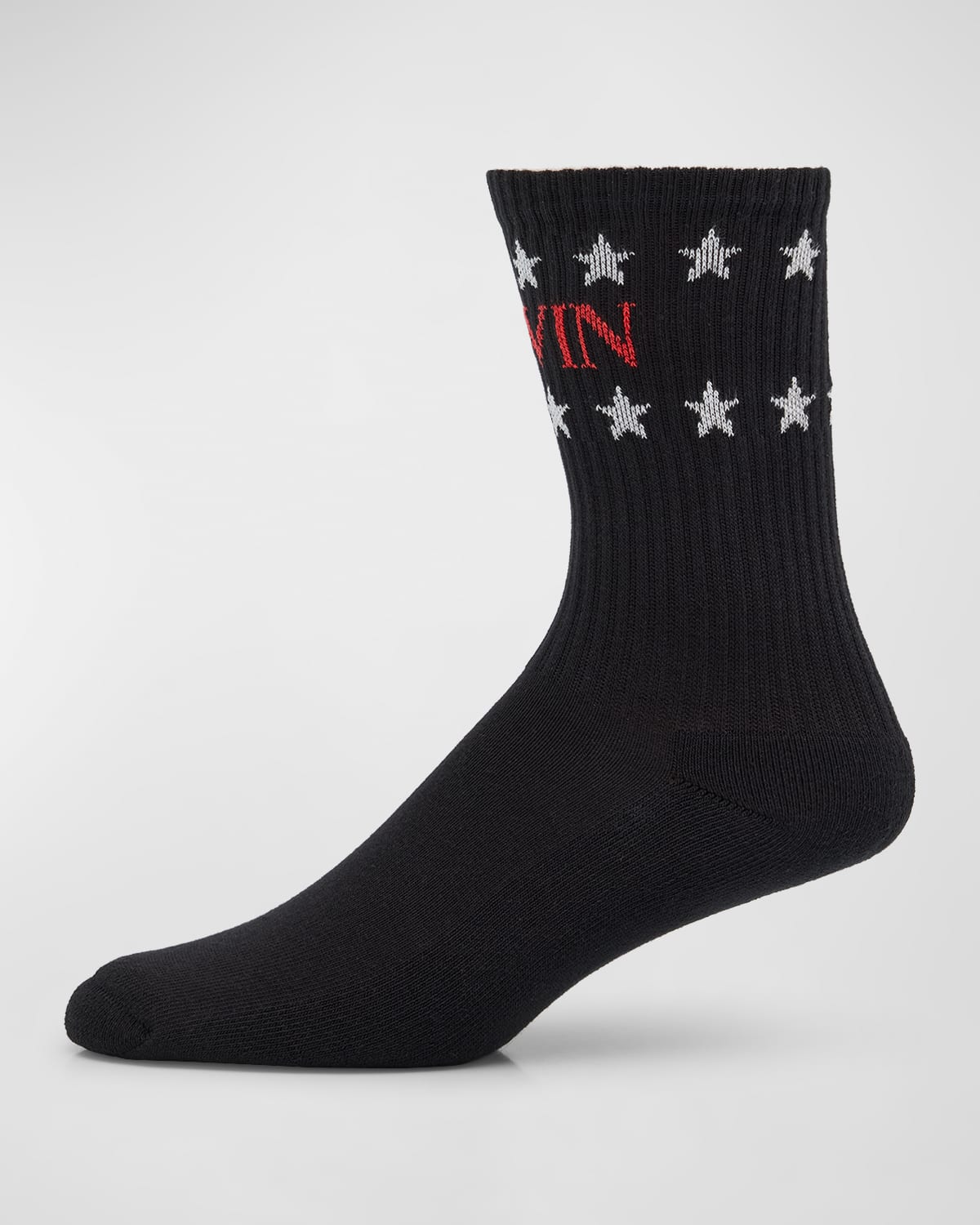 Shop Lanvin Men's Logo And Stars Crew Socks In Blackred 1030