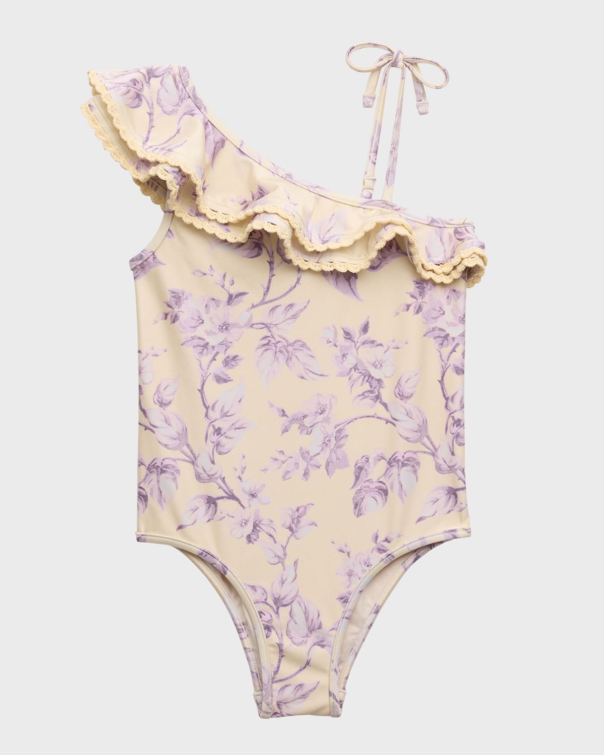 Shop Zimmermann Girl's Halliday Floral-print Frill One-piece Swimsuit In Yellow/lilac Floral