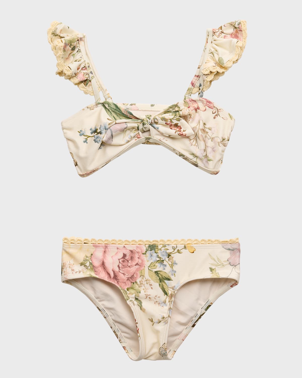 Shop Zimmermann Girl's Waverly Frill Two-piece Bikini Set In Cream Floral