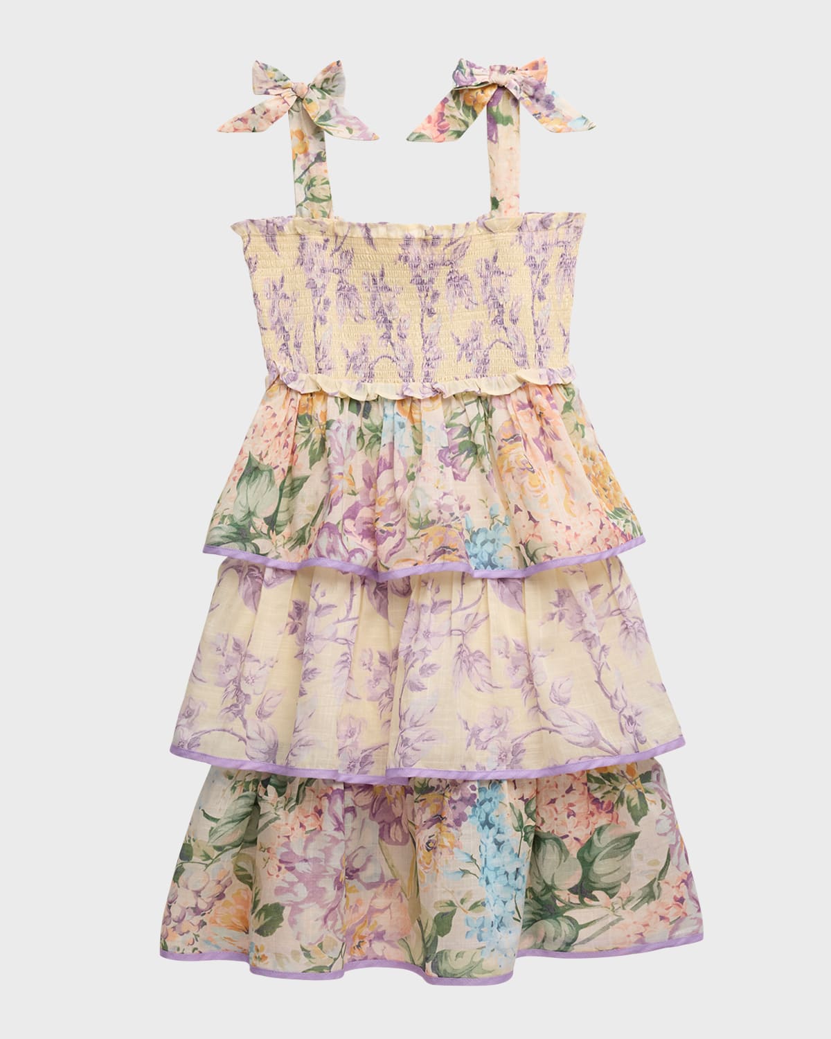 Shop Zimmermann Girl's Halliday Tiered Floral Dress In Spliced