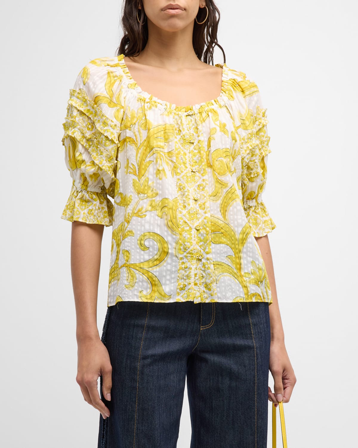 Ramy Brook Lula Off-shoulder Button-front Blouse In Yellow