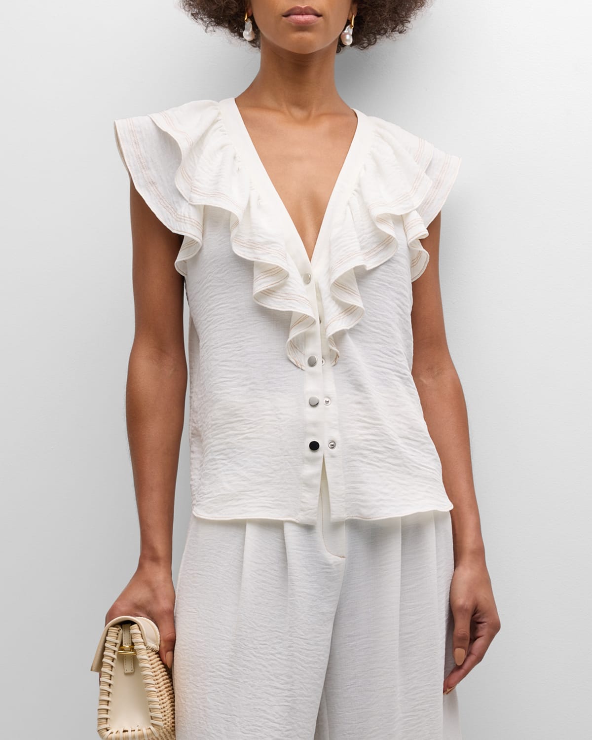 Shop Ramy Brook Lettie Ruffle Button-front Blouse In Ivory