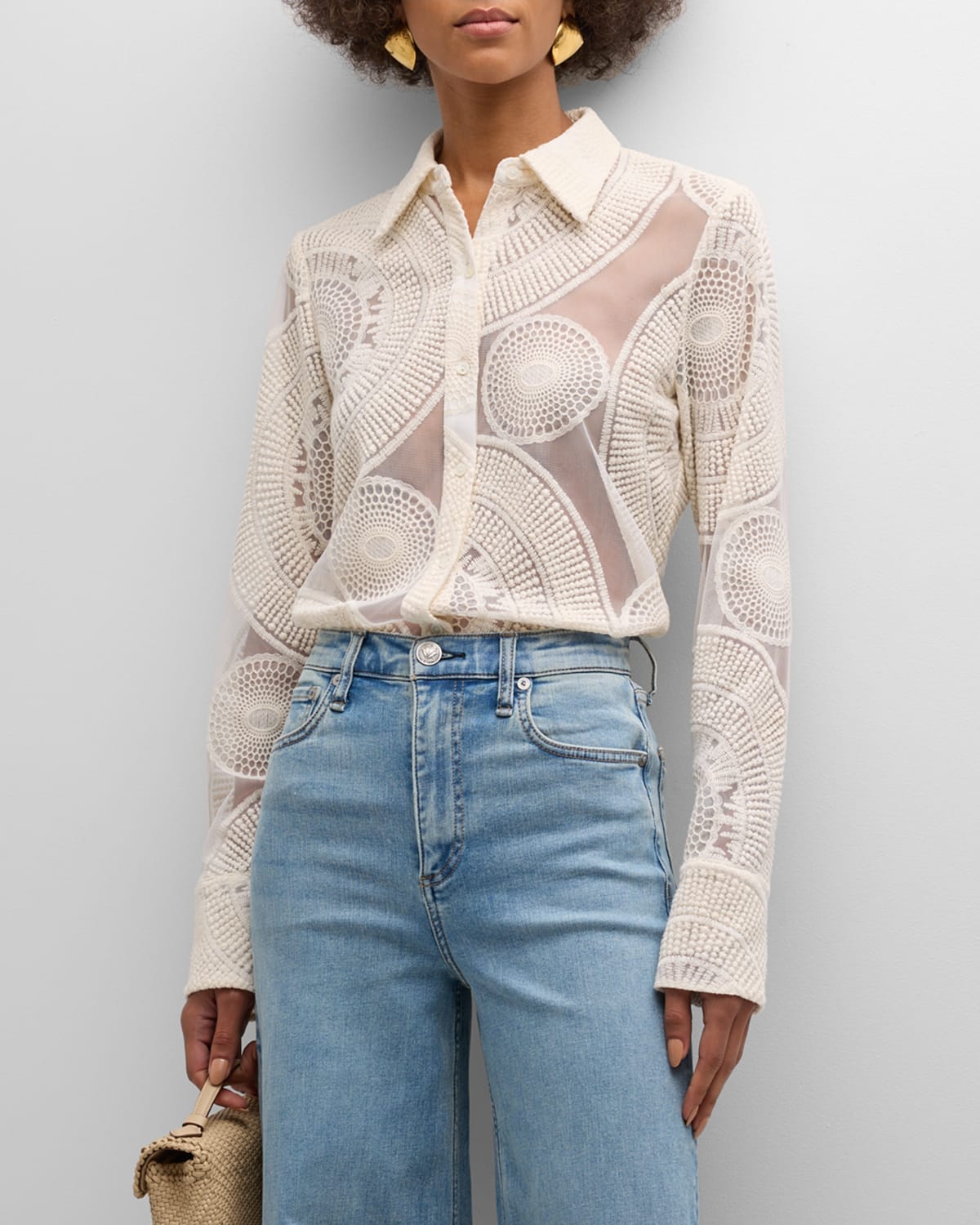 Ramy Brook Hulda Sheer Button-front Blouse In Neutral