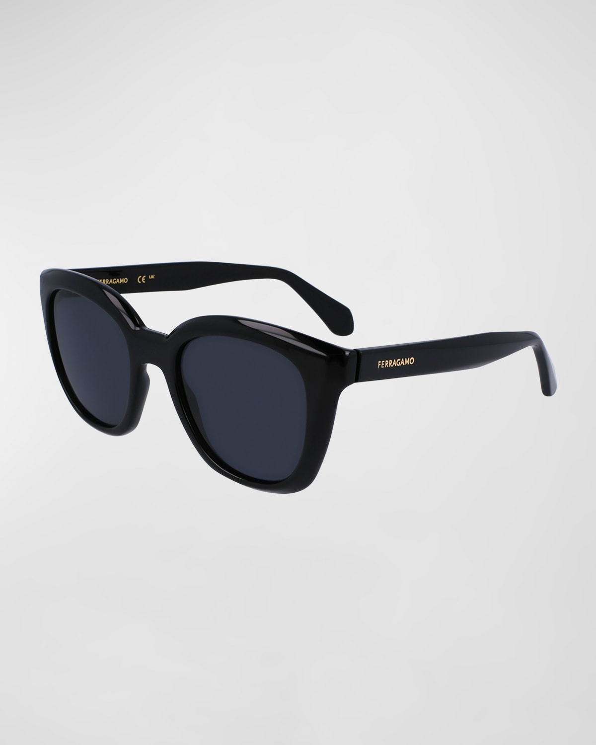 Ferragamo Classic Logo Tea Cup 52mm Round Sunglasses In Black