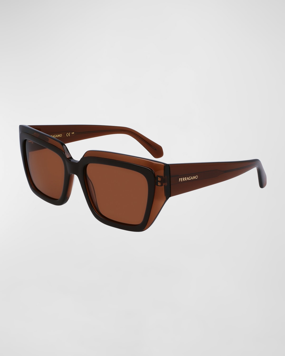 Ferragamo Logo Acetate Butterfly Sunglasses In Transparent Brown/brown