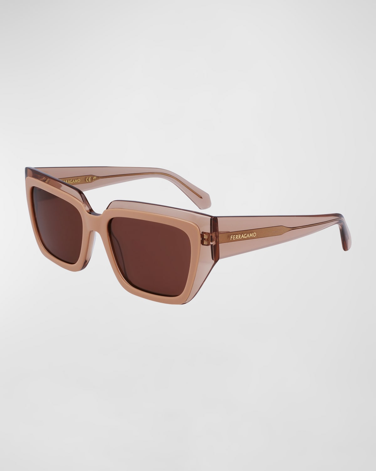 Shop Ferragamo Logo Acetate Butterfly Sunglasses In Transparent Nude/rose