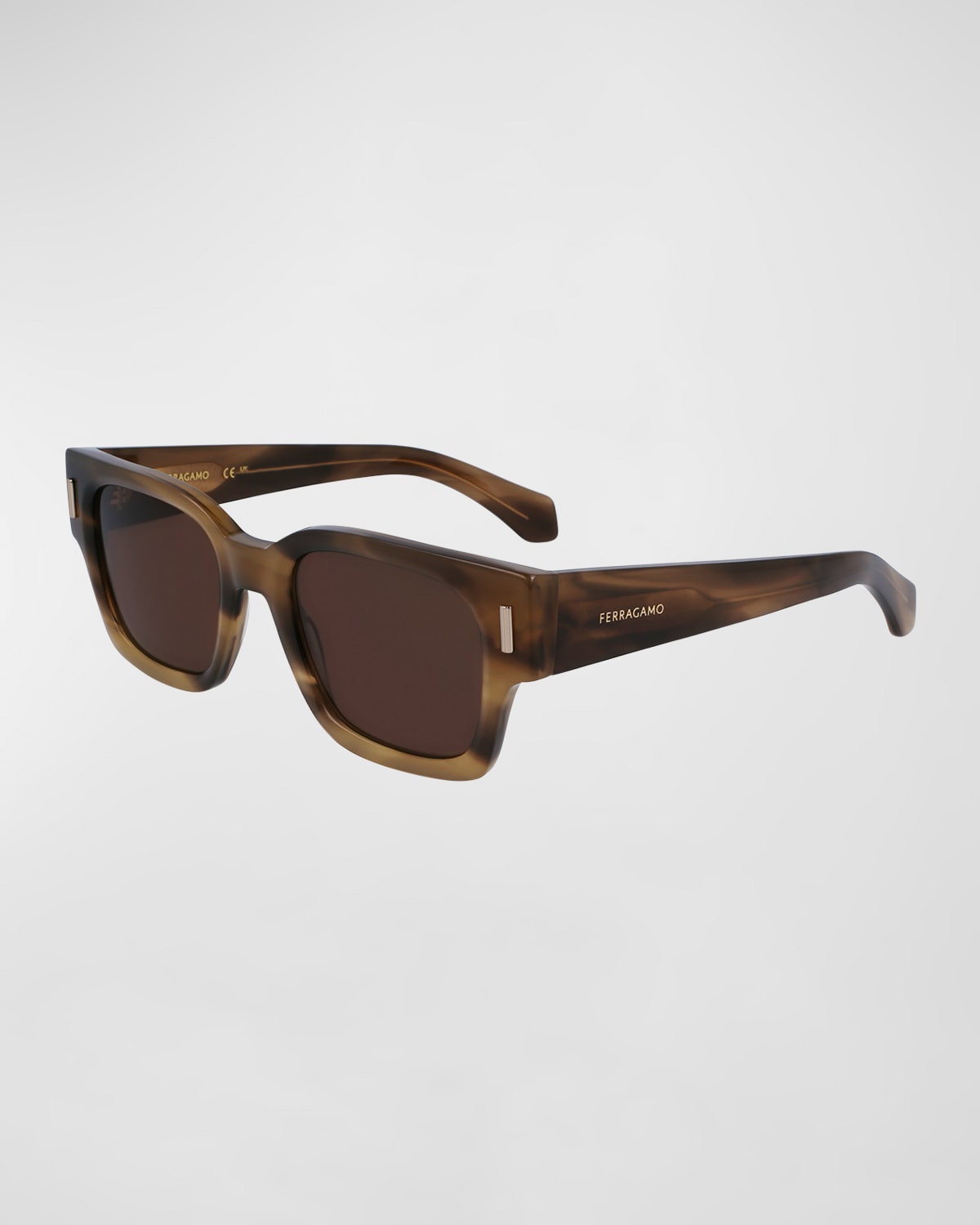 Shop Ferragamo Men's Rivets Acetate Rectangle Sunglasses, 52mm In Striped Khaki