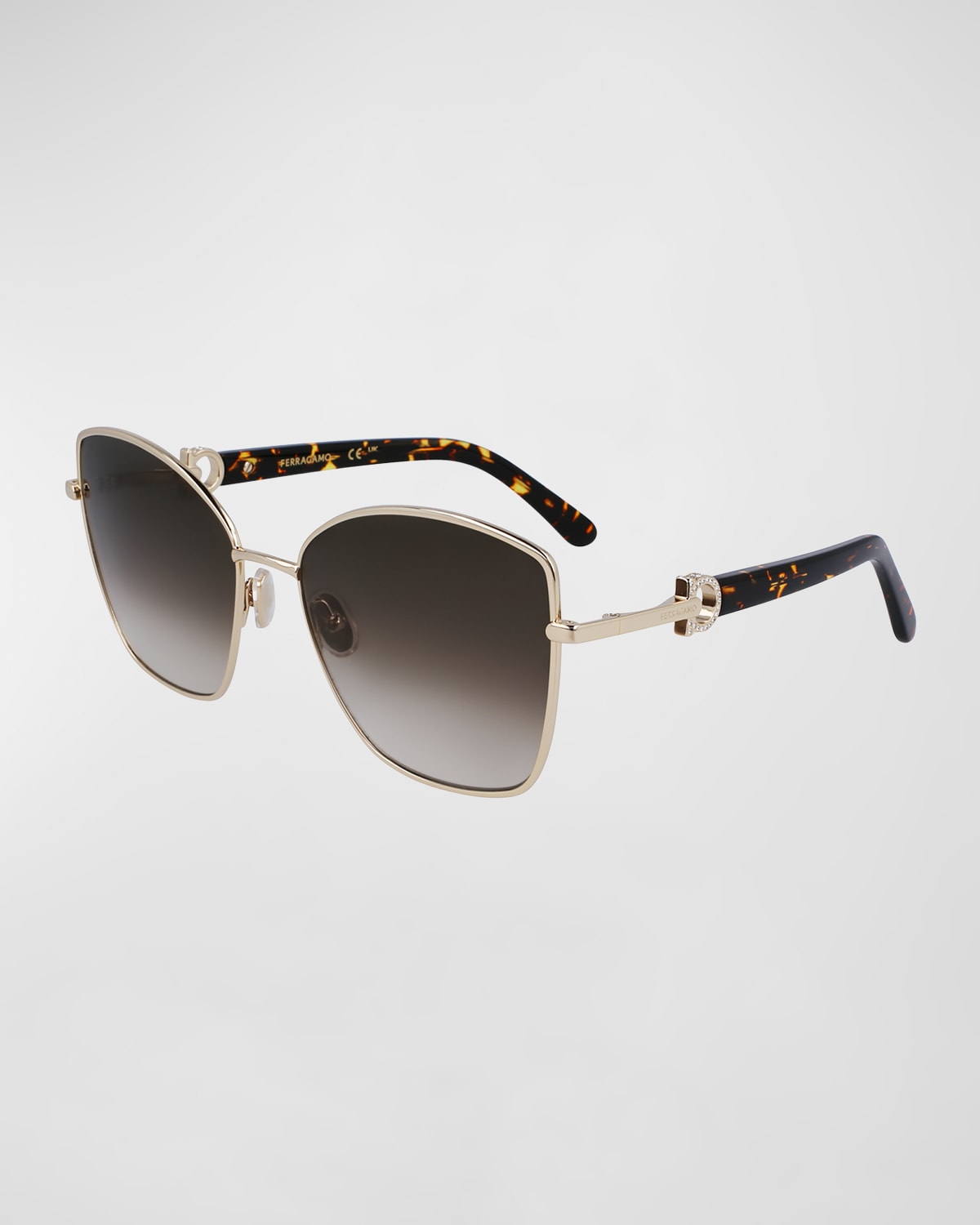 Embellished Gancini Metal Cat-Eye Sunglasses