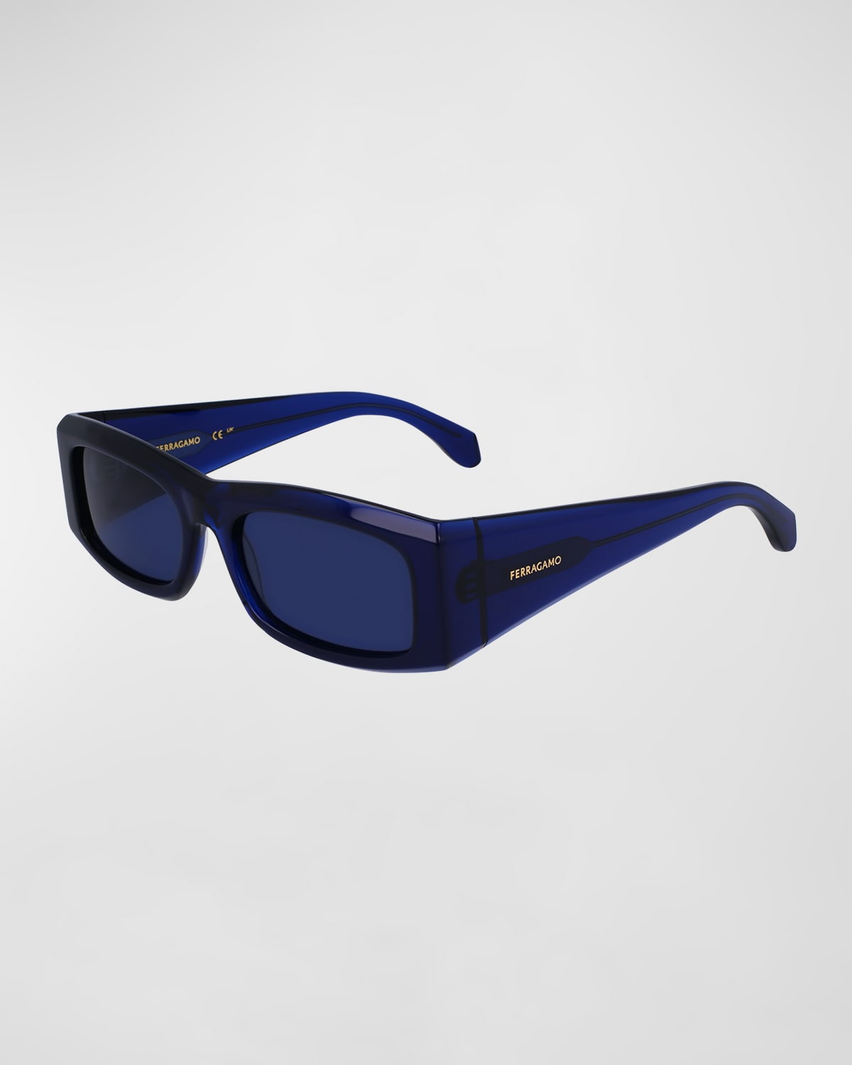 Shop Ferragamo Men's Classic Logo Acetate Rectangle Sunglasses, 57mm In Transparent Blue
