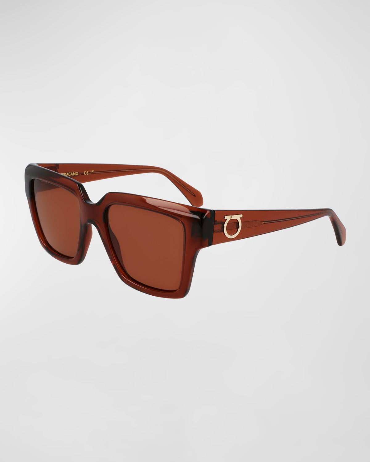 Shop Ferragamo Gancini Acetate Square Sunglasses In Transparent Brown