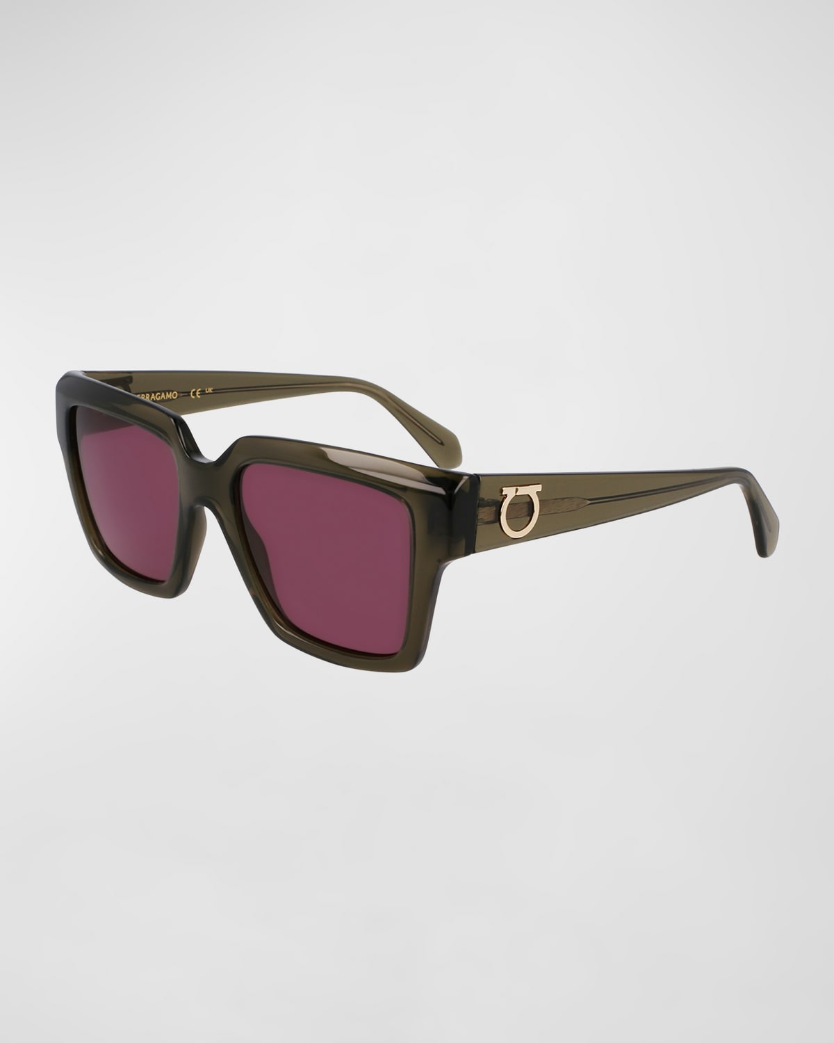 Shop Ferragamo Gancini Acetate Square Sunglasses In Transparent Khaki