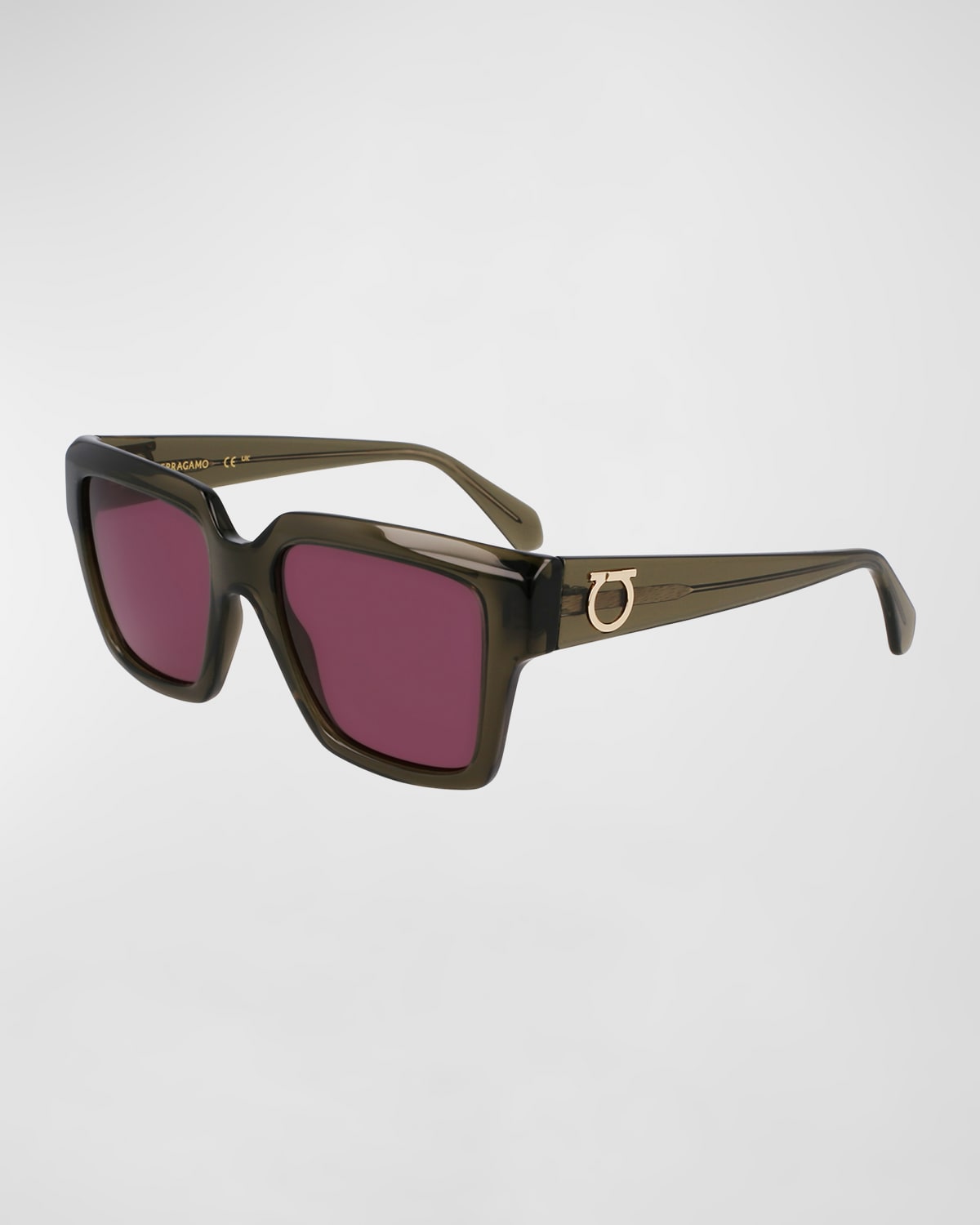 Ferragamo Gancini Acetate Square Sunglasses In Transparent Khaki