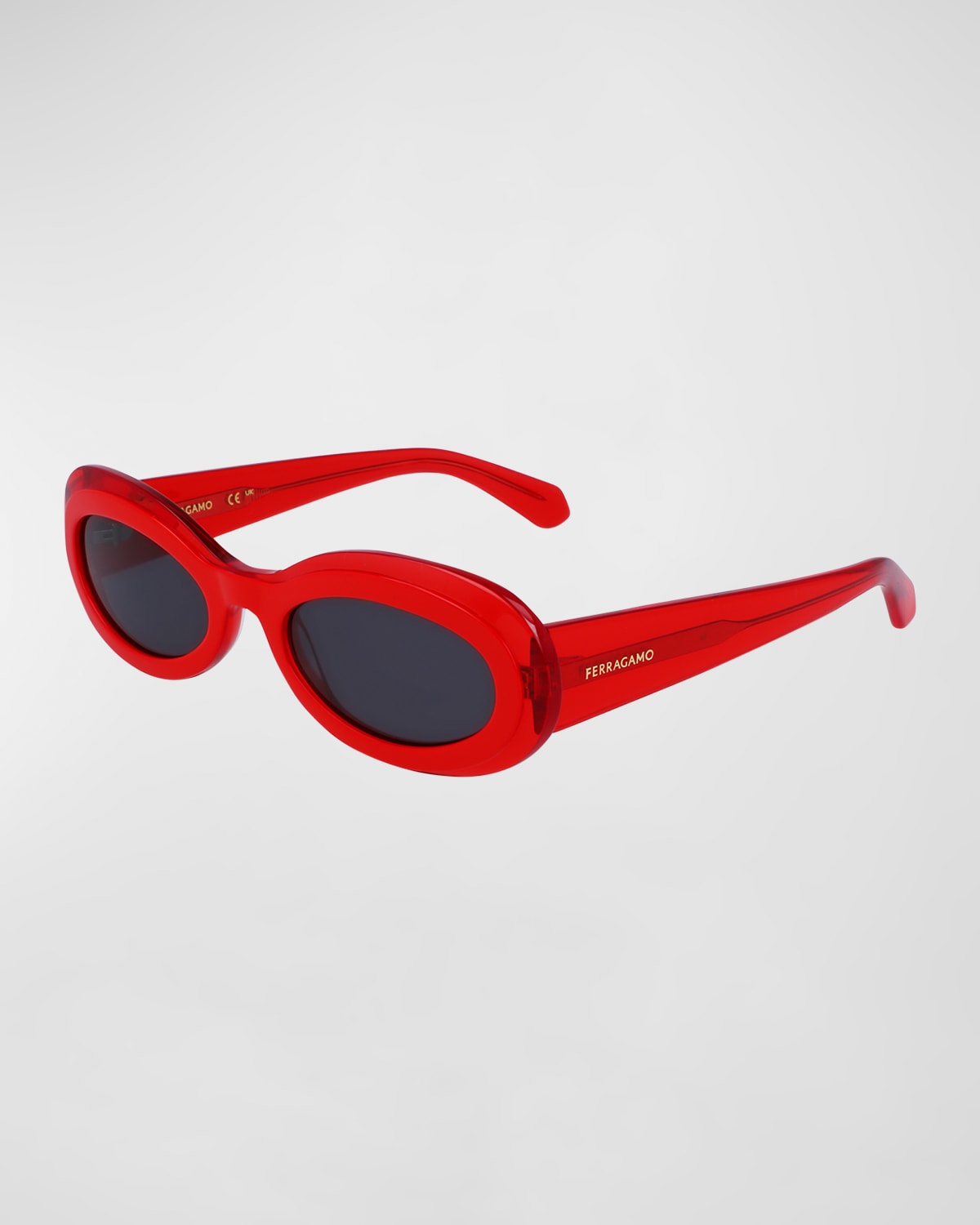 FERRAGAMO CLASSIC LOGO ACETATE OVAL SUNGLASSES 