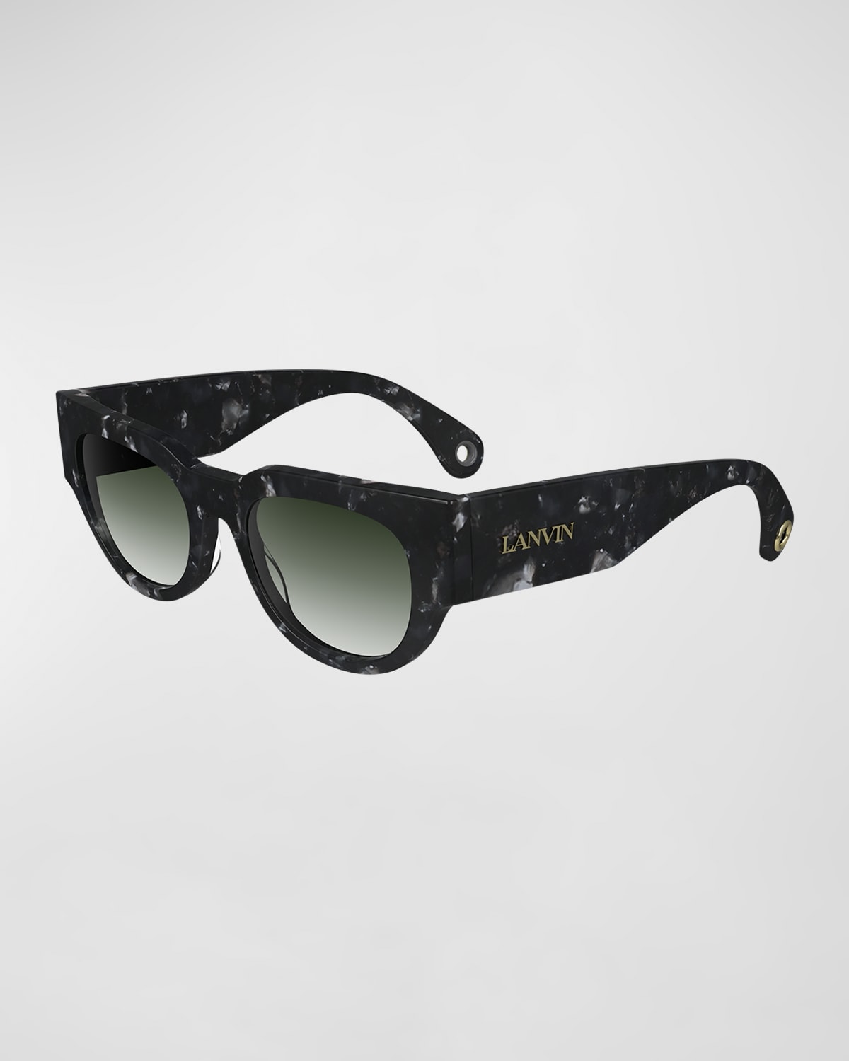 Shop Lanvin Signature Rounded Acetate Cat-eye Sunglasses In Marble Black