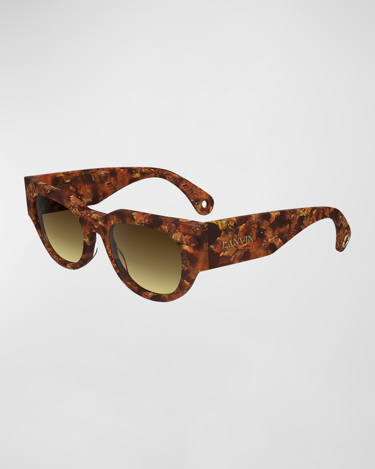 Shop Lanvin Signature Rounded Acetate Cat-eye Sunglasses In Amber Tortoise