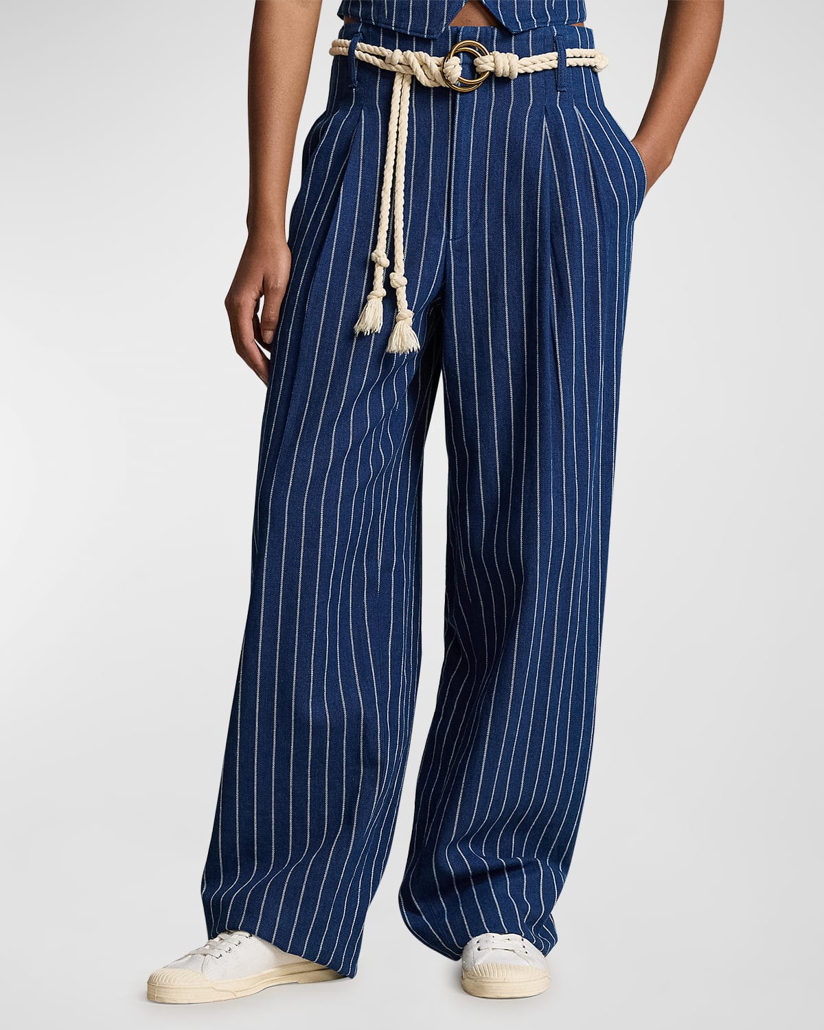 Polo Ralph Lauren Wide-leg Pinstripe Twill Pants In Blue