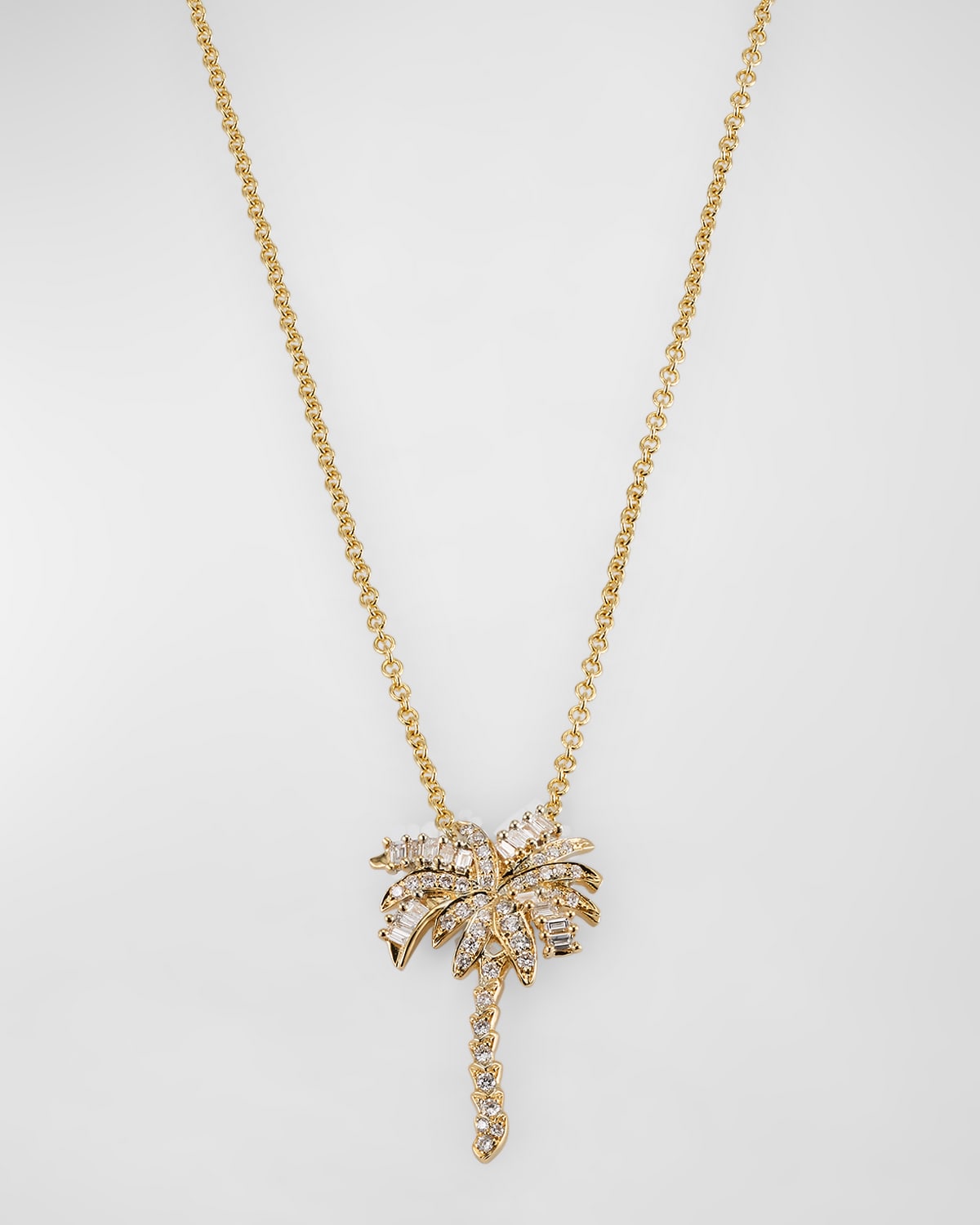 18K Yellow Gold Diamond Palm Tree Pendant Necklace