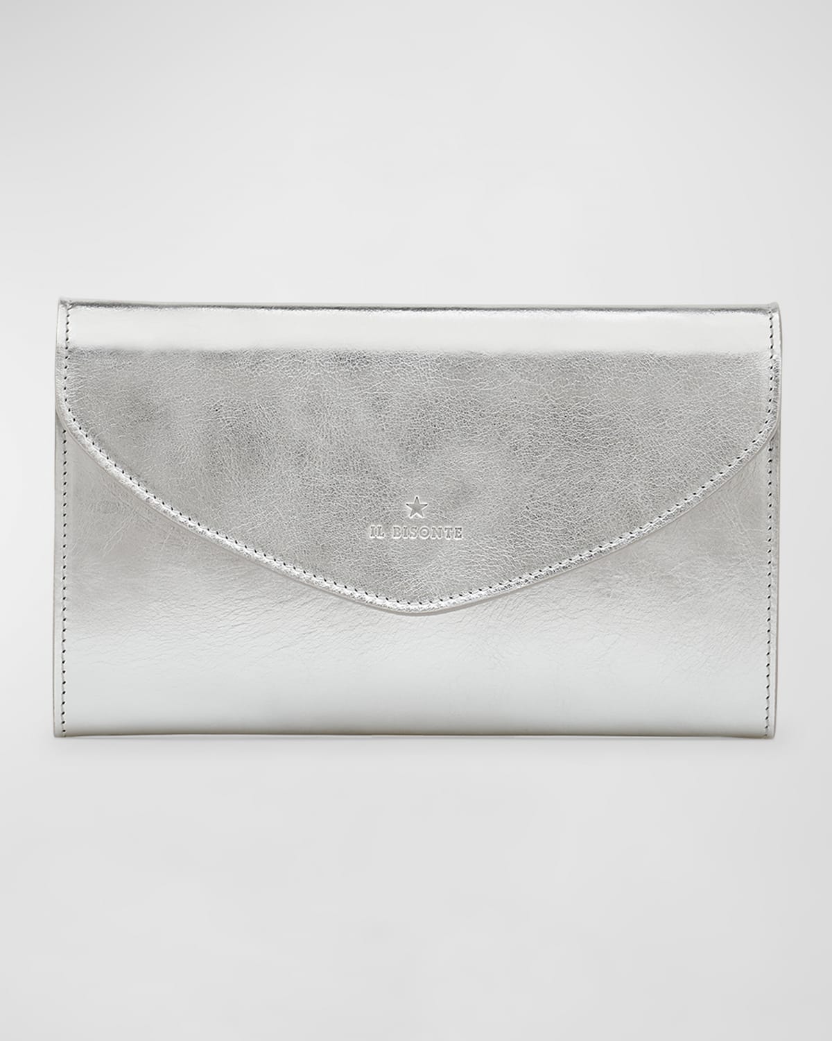 Il Bisonte Bigallo Envelope Flap Leather Clutch Bag In Silver