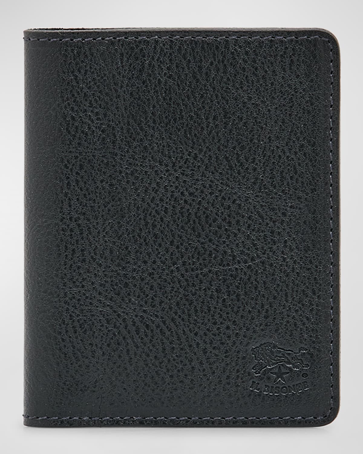 Il Bisonte Classic Bifold Leather Card Case In Black
