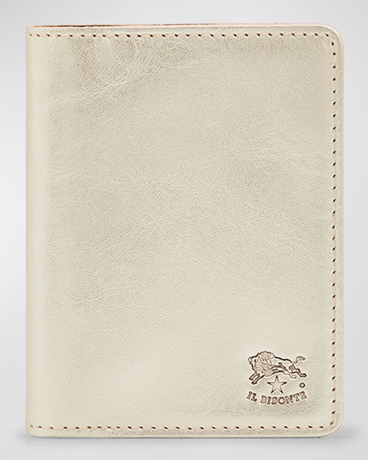 Il Bisonte Classic Bifold Leather Card Case In Platino