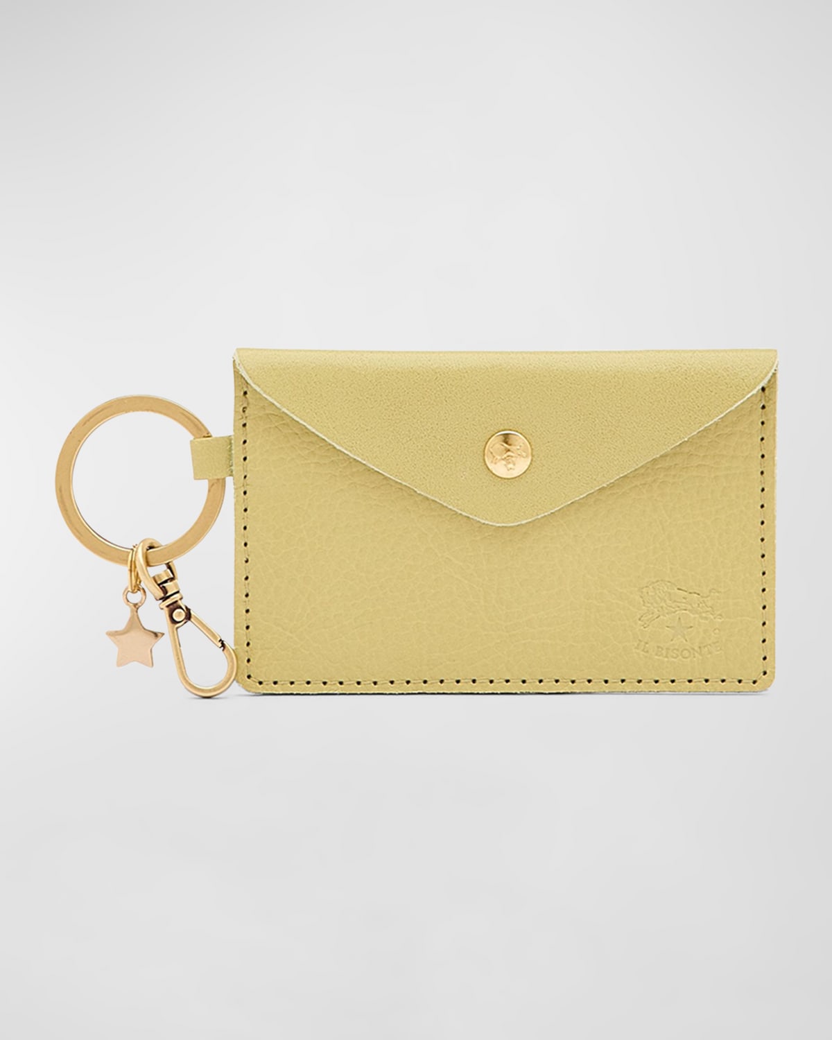 Shop Il Bisonte Keyring Leather Card Holder In Pistacchio