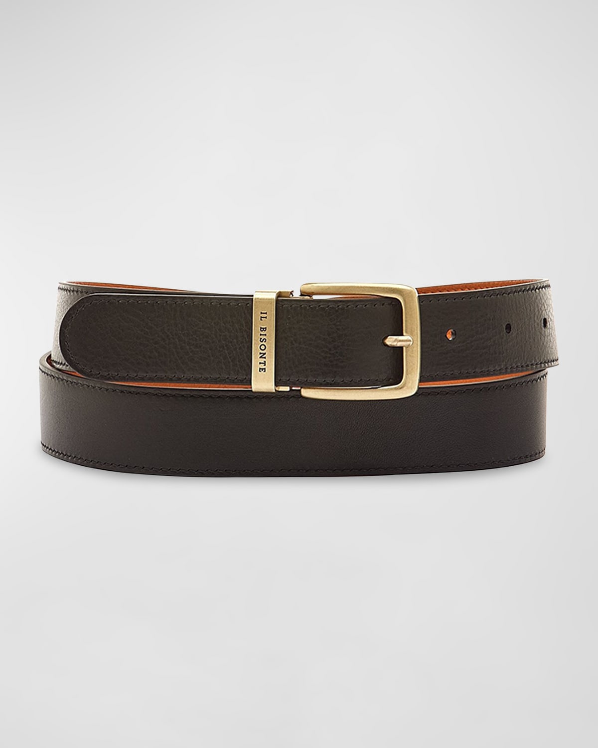Shop Il Bisonte Esperia Reversible Leather Belt In Caramel / Black