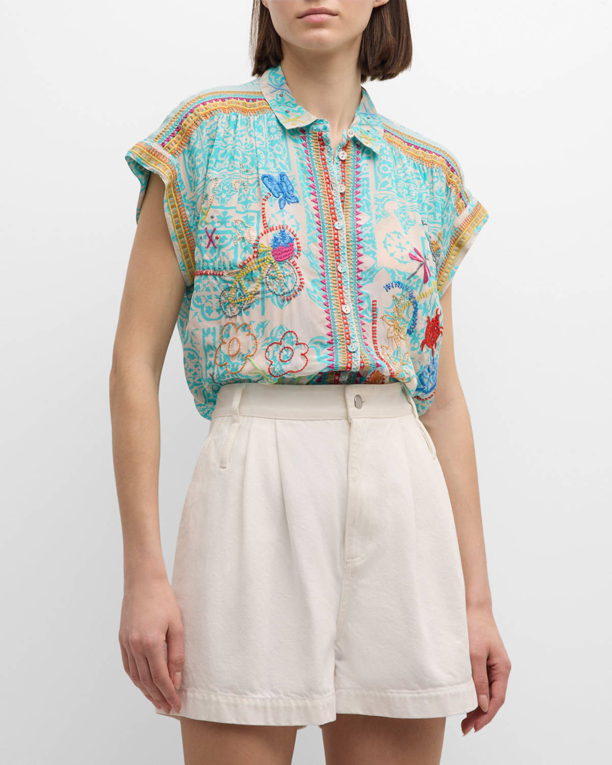 Dionne Embroidered Floral-Print Blouse