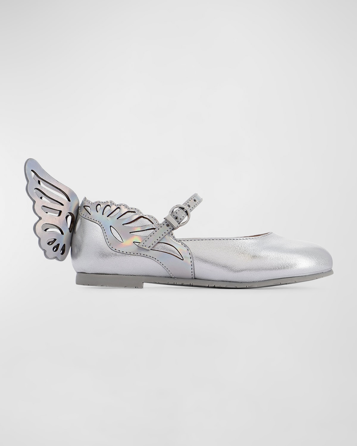 Shop Sophia Webster Girl's Heavenly Butterfly-wing Flats, Baby/toddler/kids In Silver Holographic