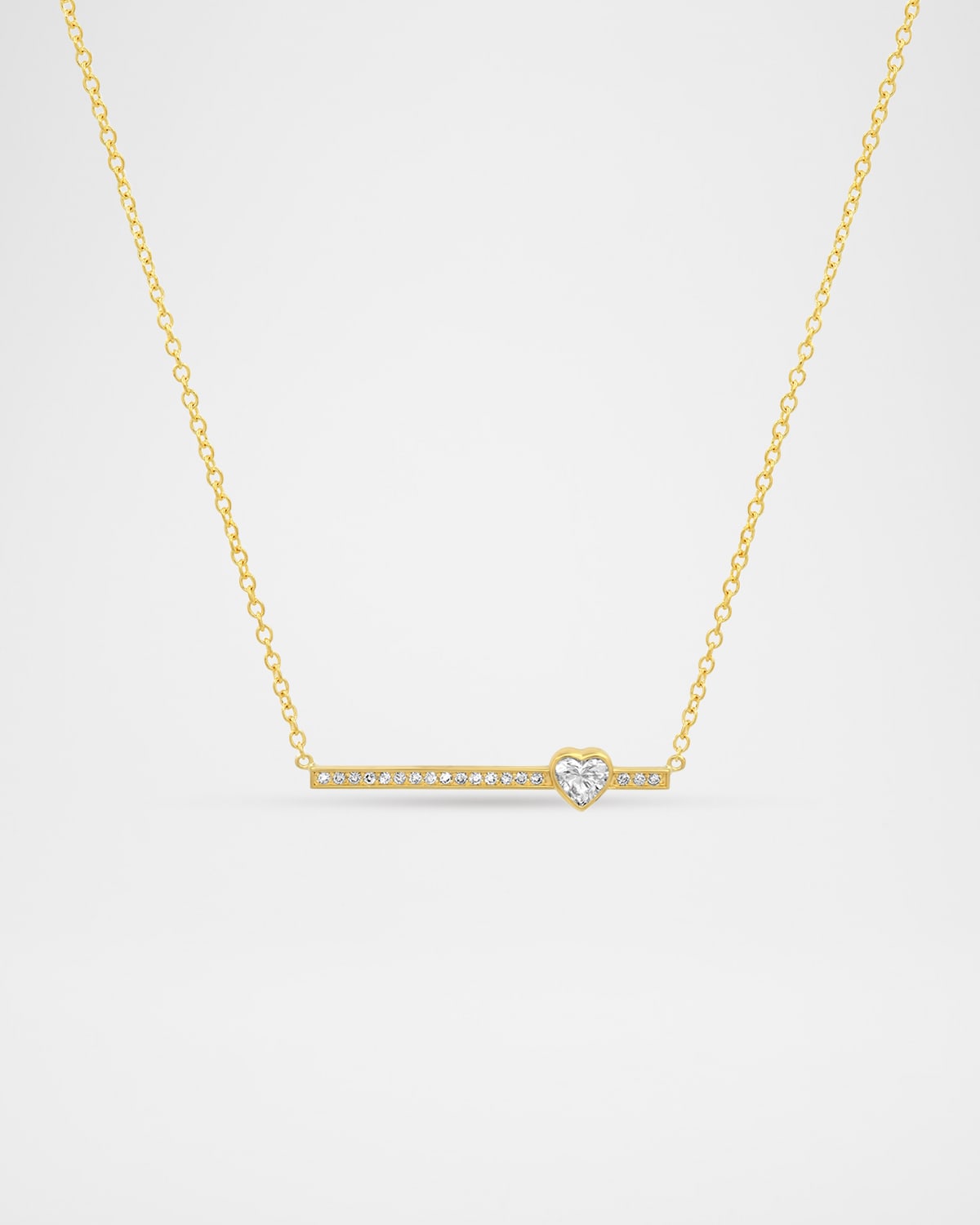 18K Yellow Gold Diamond Stick and Heart Cut Necklace