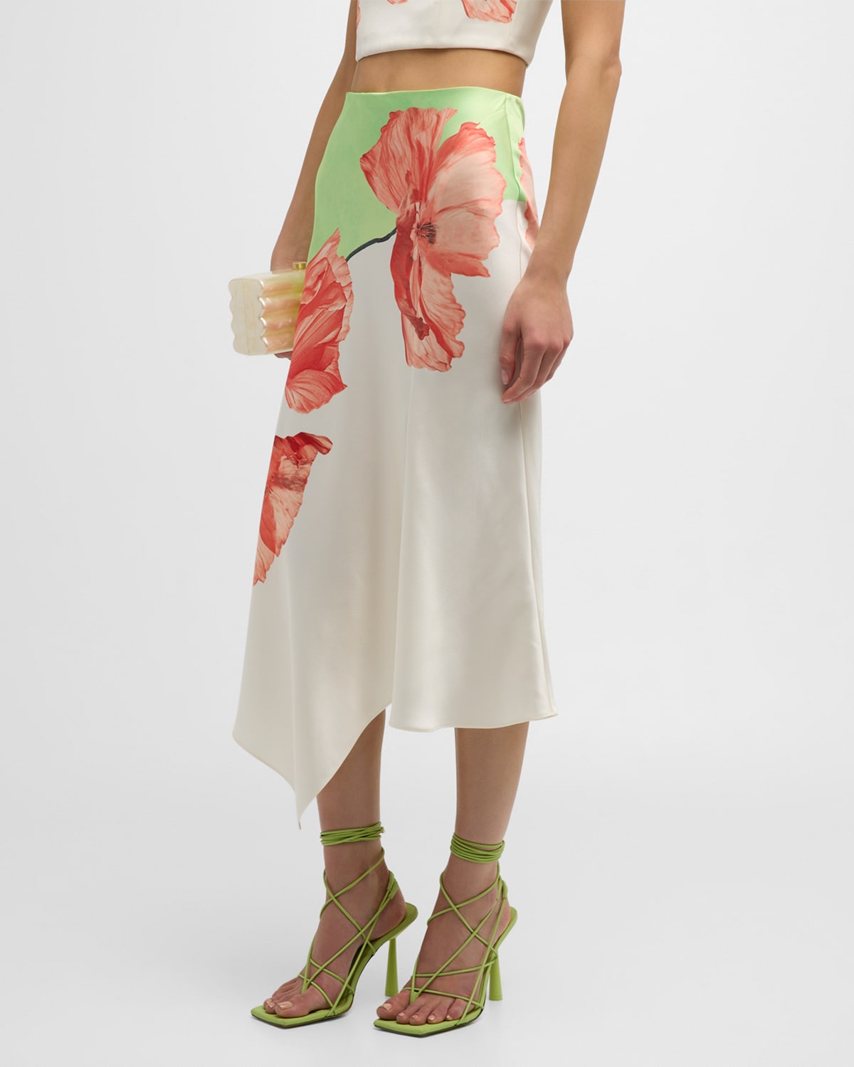 Shop Alice And Olivia Harmony Drapey Slit Asymmetric Skirt In Dream Life Sharp Green