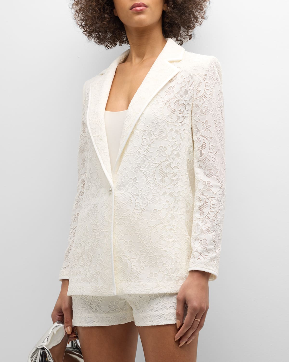 Shop Alice And Olivia Judith Sheer Lace Blazer In Off White