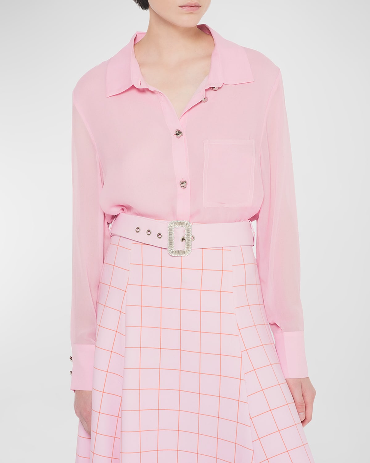 As By Df Leo Georgette Button-front Blouse In Pink