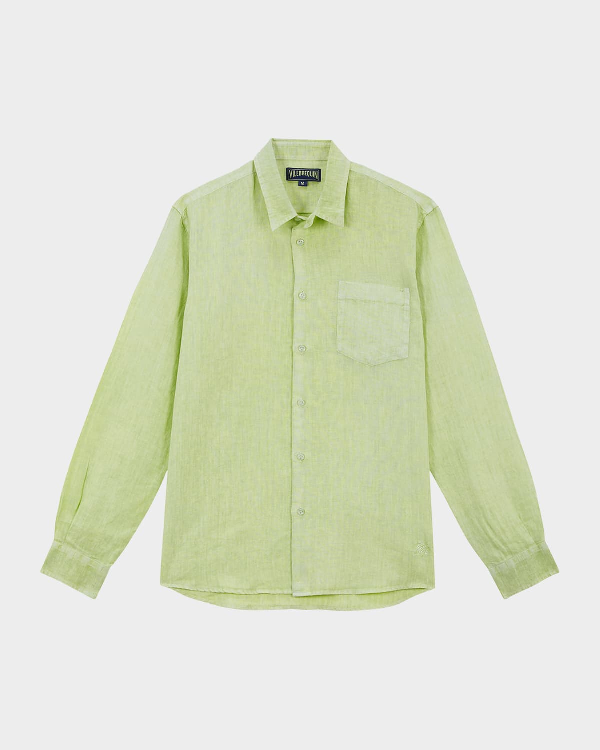 Shop Vilebrequin Men's Mineral-dyed Linen Shirt In Lemongrass