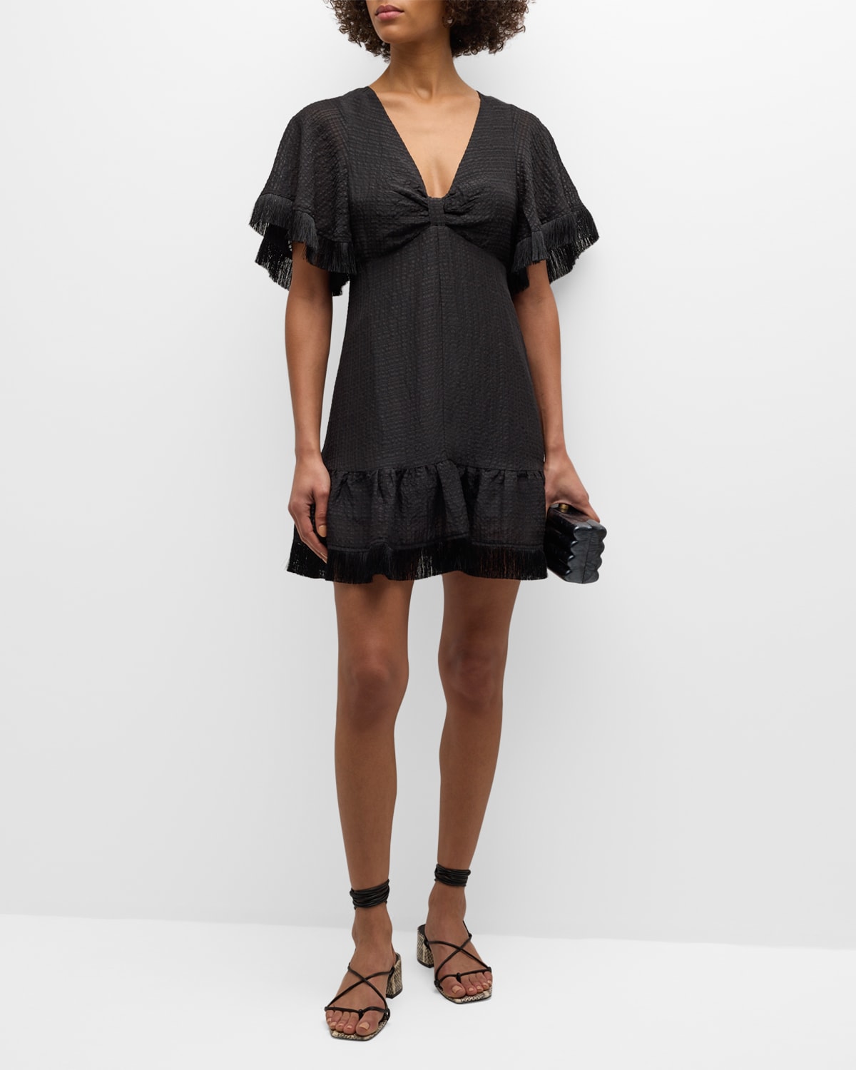 Shop Marie Oliver Octavia Mini Dress With Fringe Trim In Black