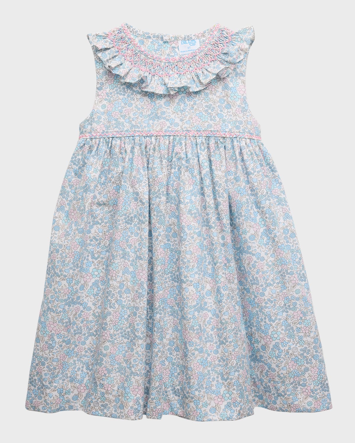 Shop Luli & Me Girl's Floral-print Linen Dress In Blue