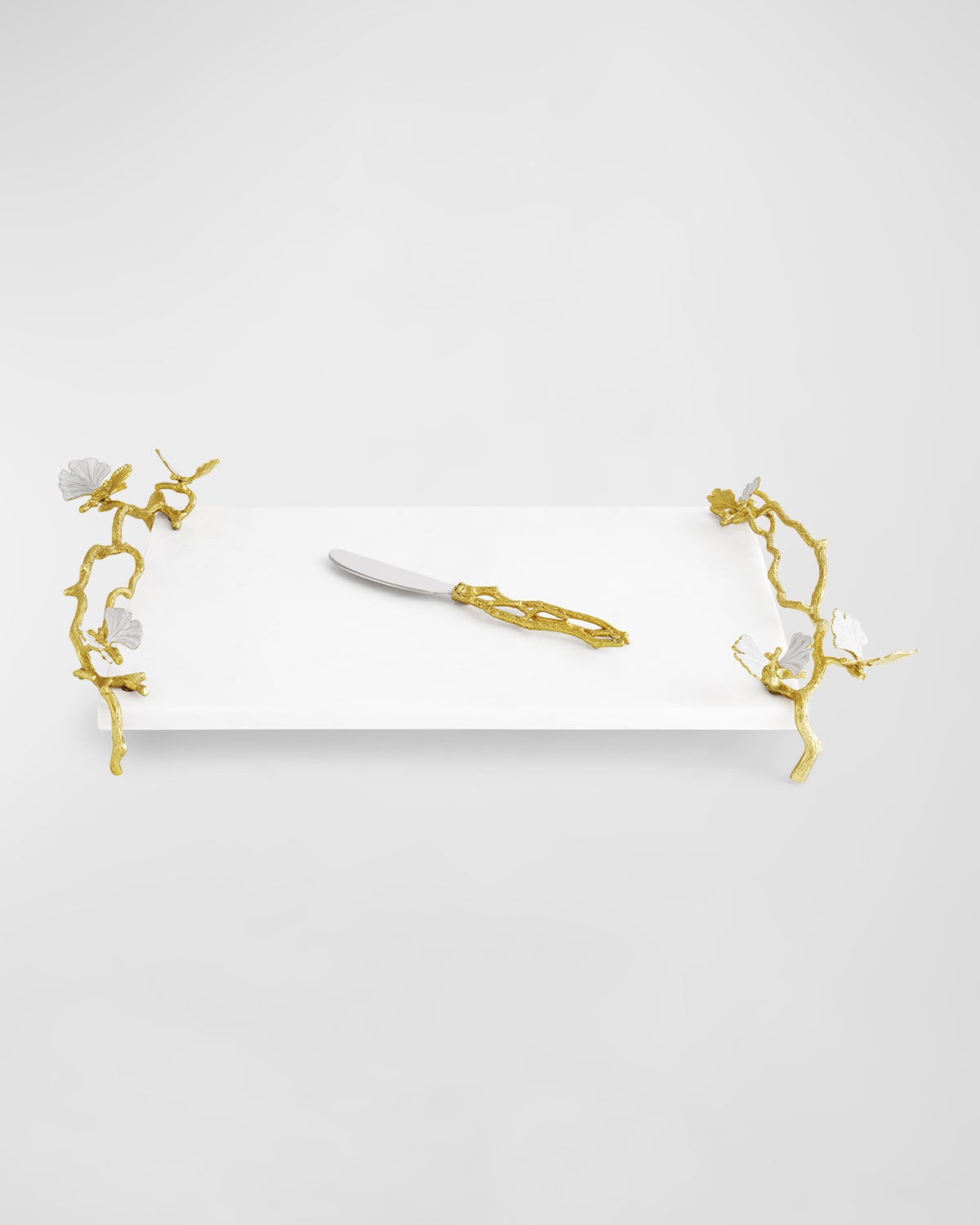 Michael Aram Butterfly Ginkgo Cheeseboard With Spreader In White And Gold