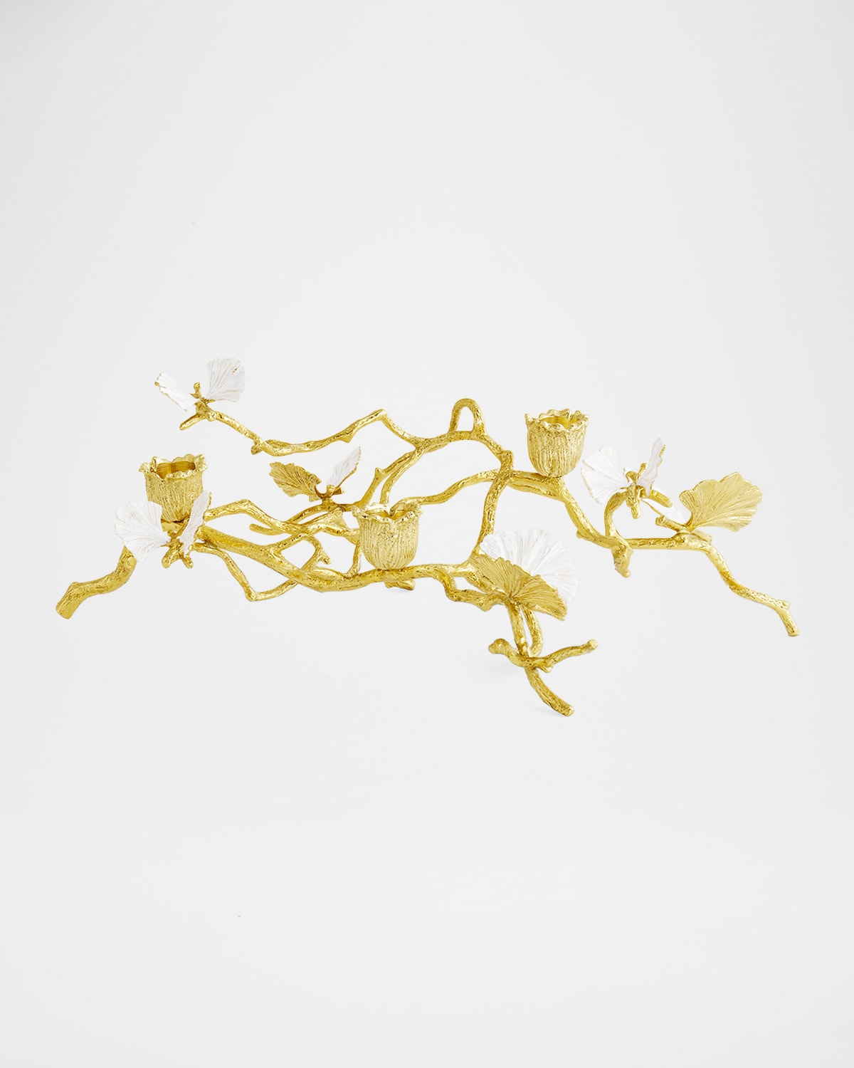 Michael Aram Butterfly Ginkgo White And Gold Low Candleholders In White And Gold