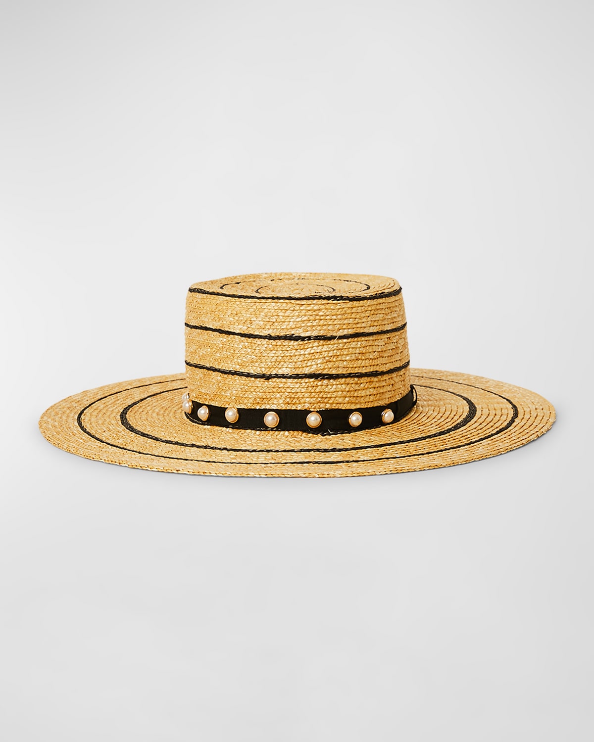 Shop Btb Los Angeles Piper Striped Pearly Straw Fedora In Black
