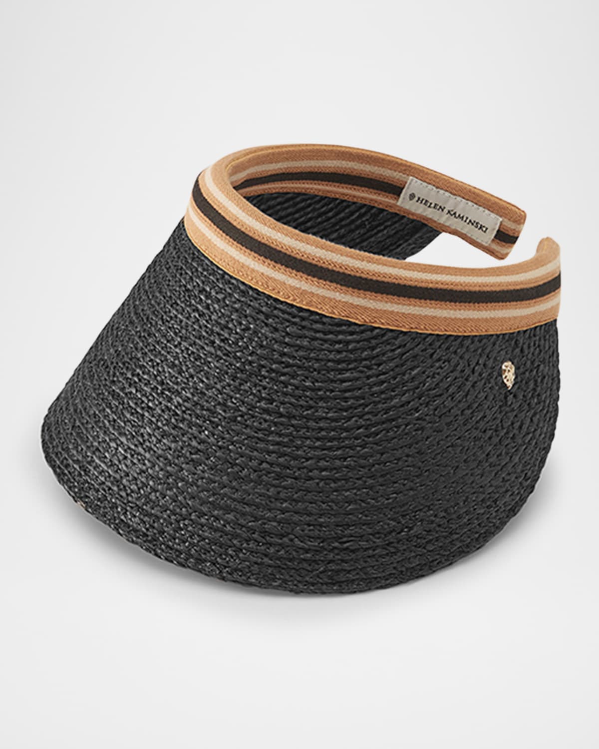 Helen Kaminski Slide On Raffia Visor In Charcoal Black Stripe