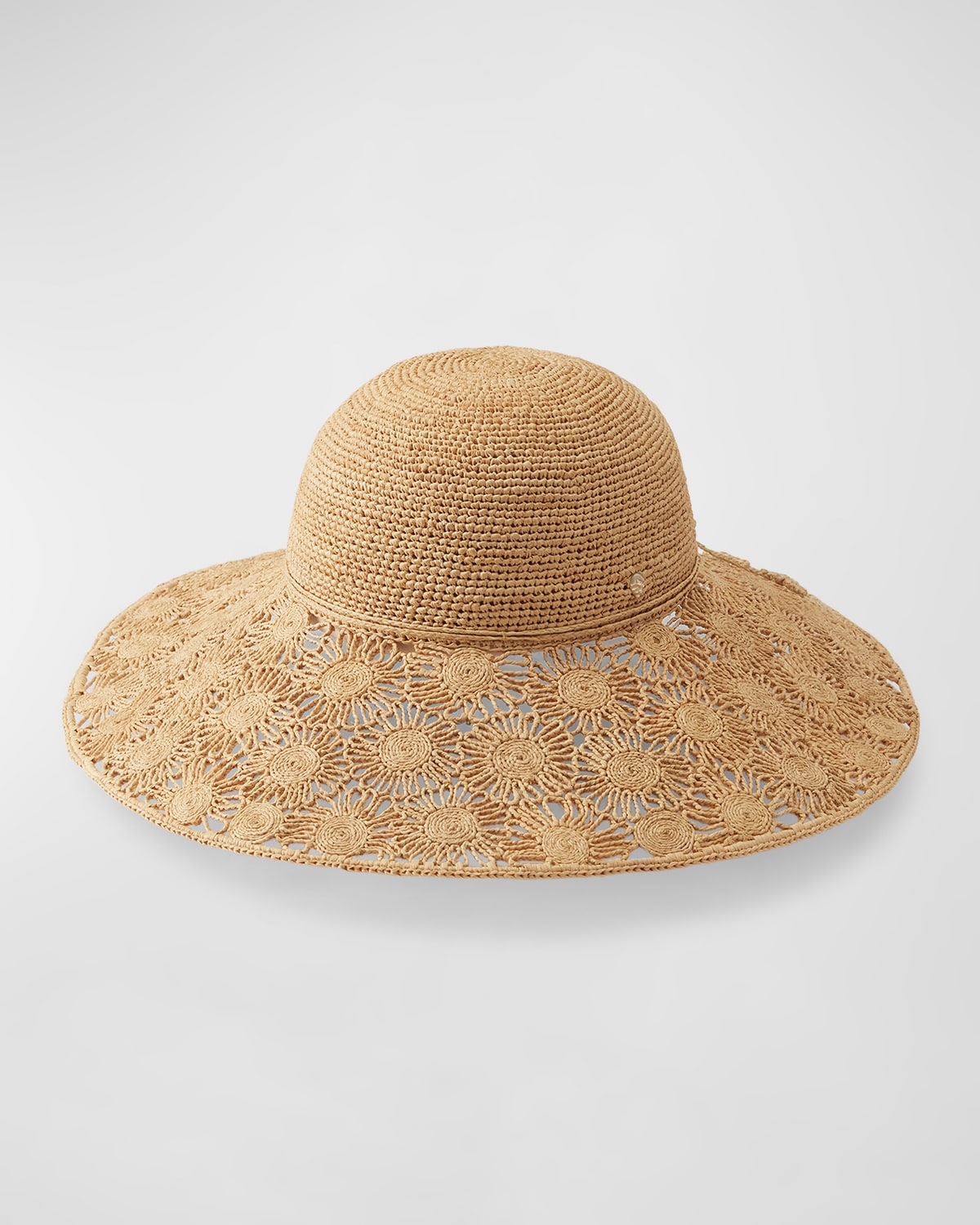 Helen Kaminski Floral Crocheted Raffia Wide Brim Hat In Natural