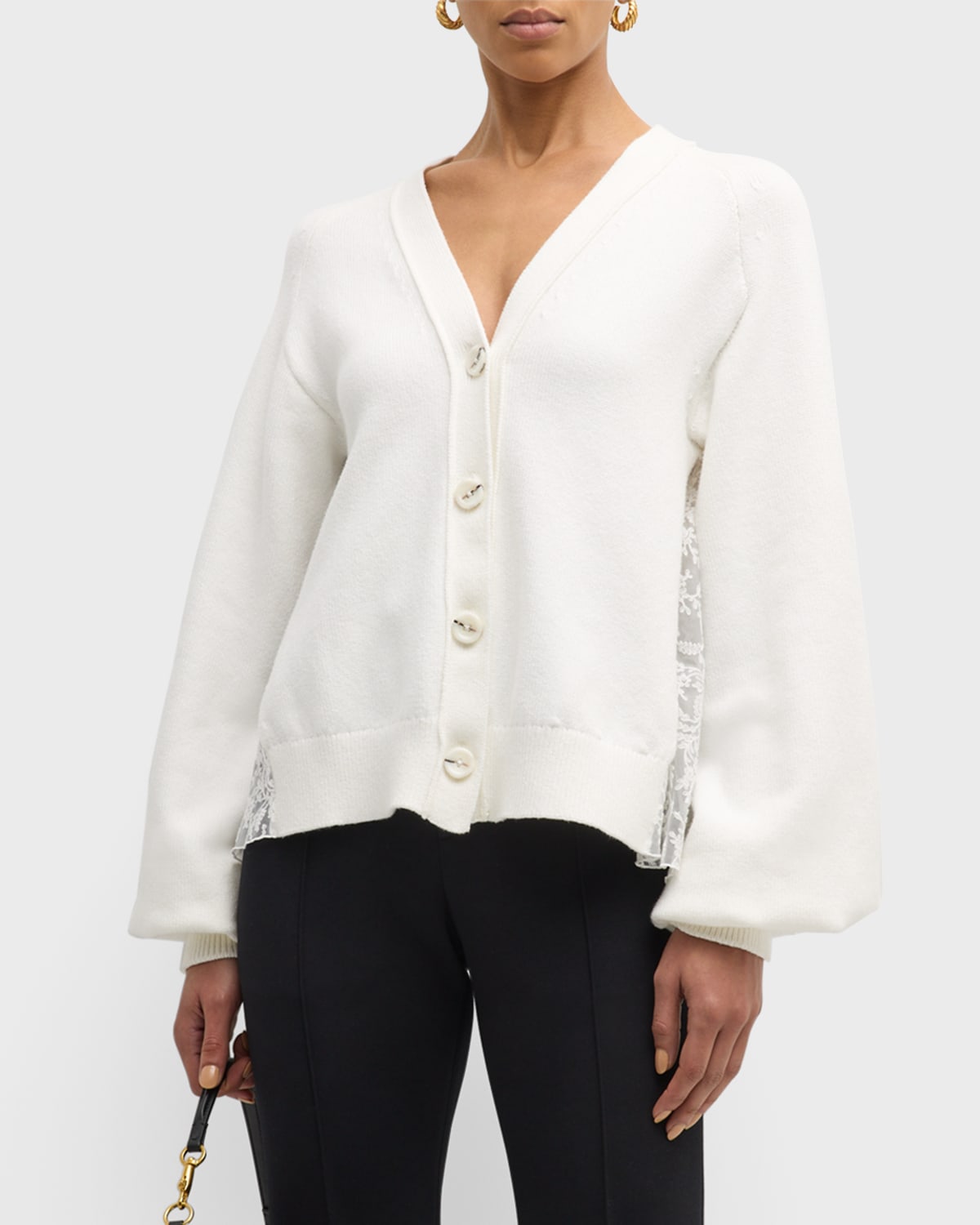 Adeam Isabella Lace-back V-neck Cardigan In White