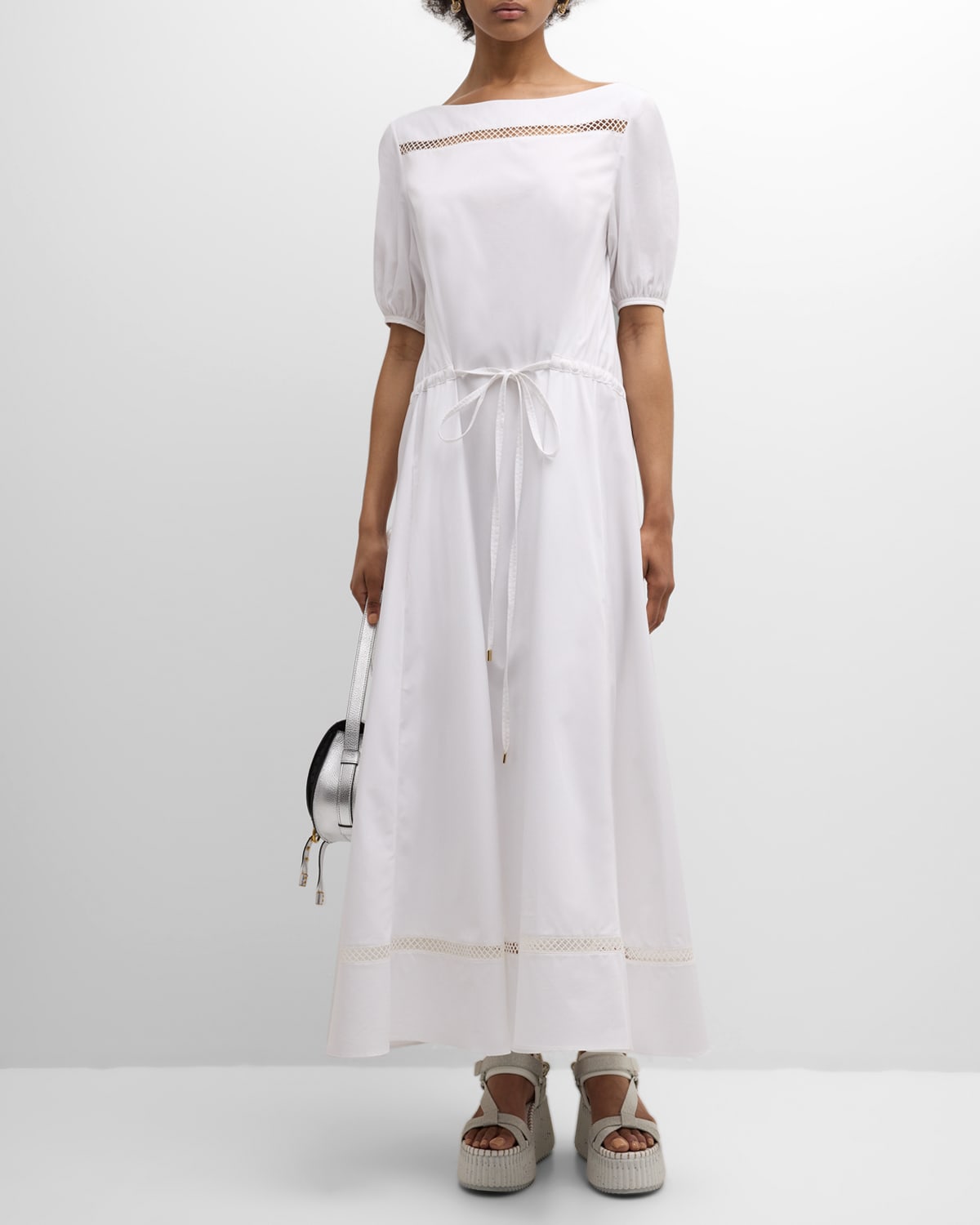 Shop Chloé X High Summer Poplin Maxi Dress With Netted Detailing In White