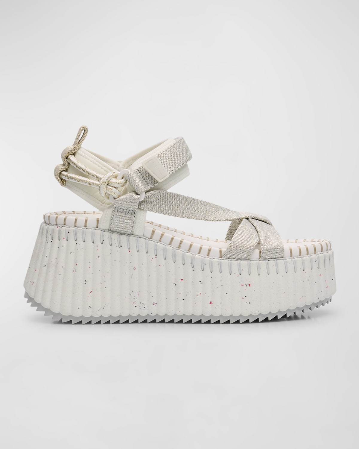 Shop Chloé X High Summer Nama Stitch Ankle-strap Flatform Sandals In 9dl Silver