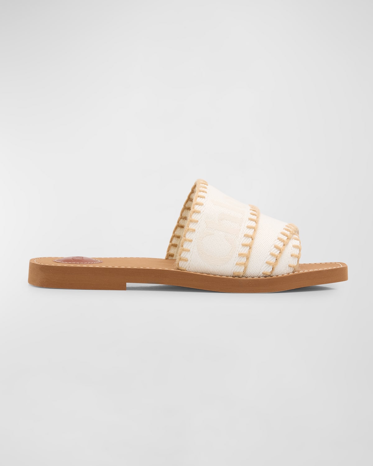 Shop Chloé X High Summer Woody Linen Logo Whipstitch Sandals In Ecru-sand