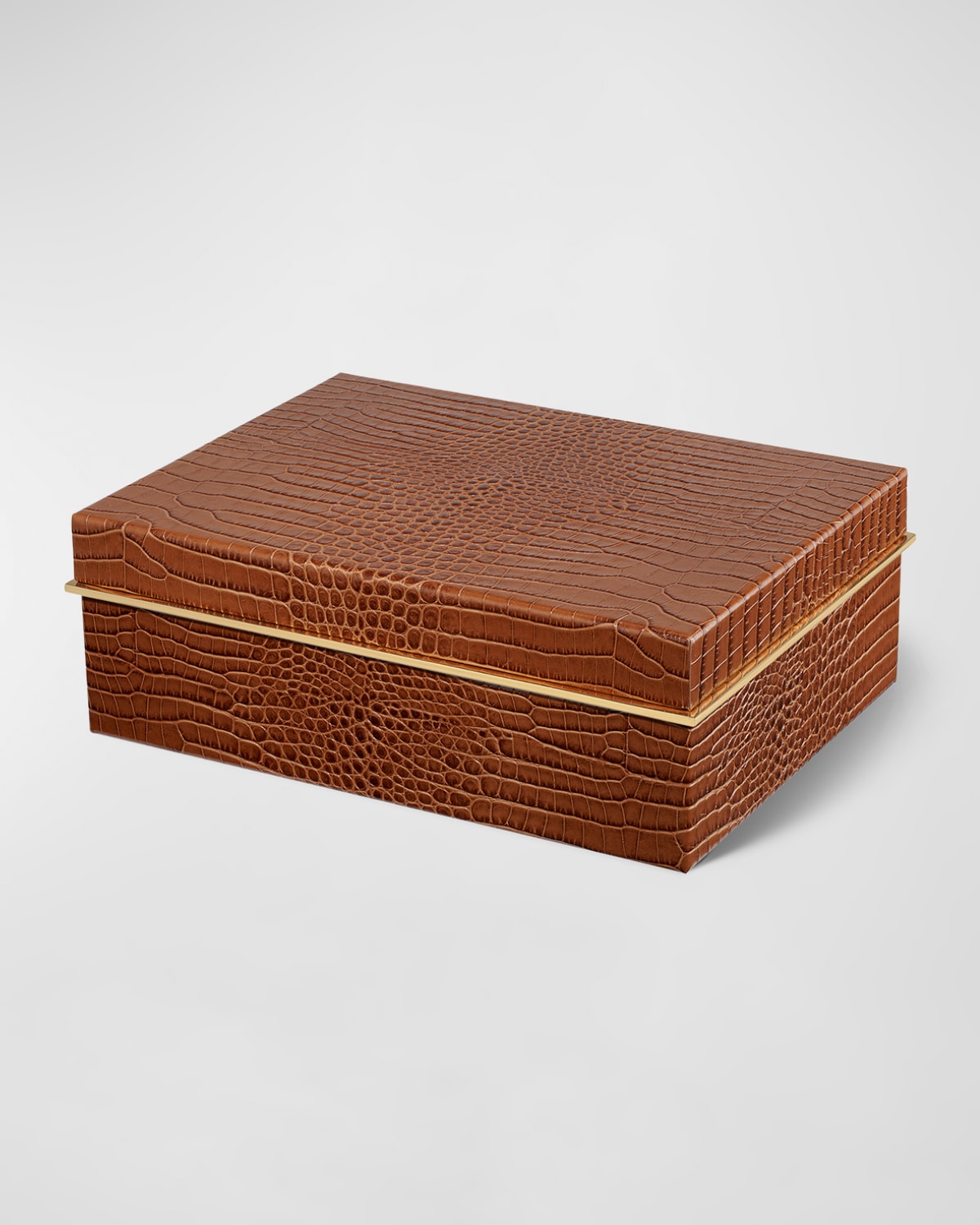 Aerin Classic Croc-embossed Leather Large Box In Chestnut